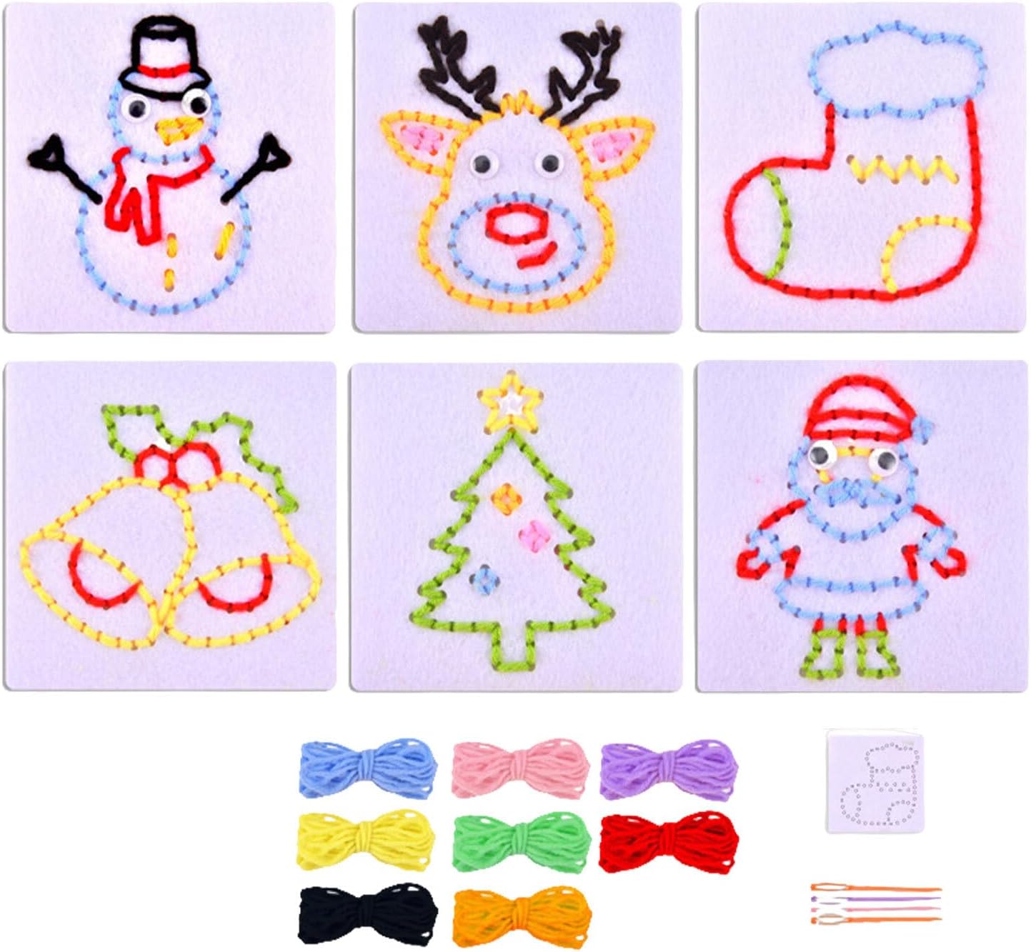 6pieces Kids Sewing Kit Lacing Toy for Boys Girls Sensory Calm Down Threading Boards Sensory Threading Board, Christmas