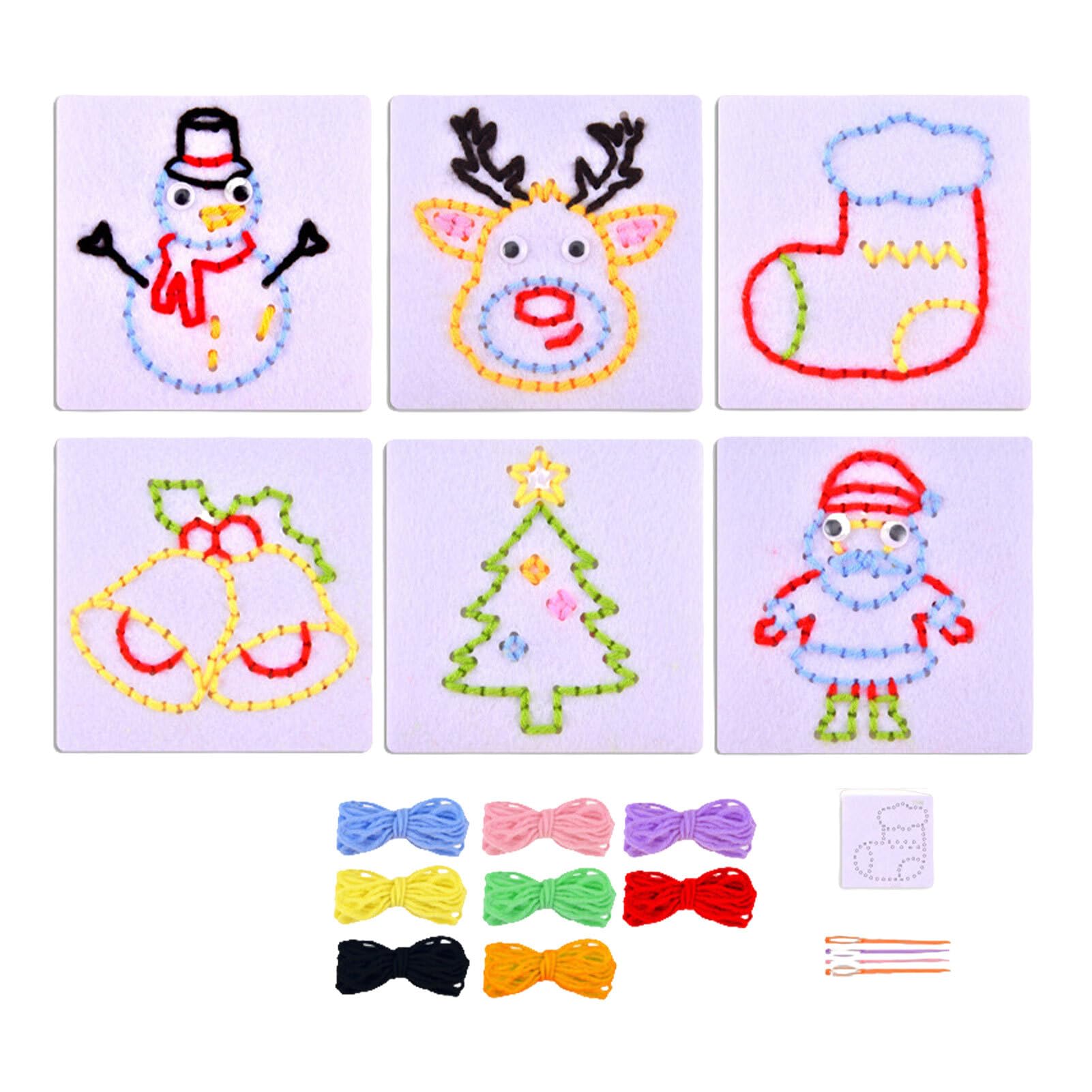 TWISAXC 6pieces Colorful Threading Sensory Board Early Education Toy for Kids Calm Down Threading Boards Sensory Board, Christmas