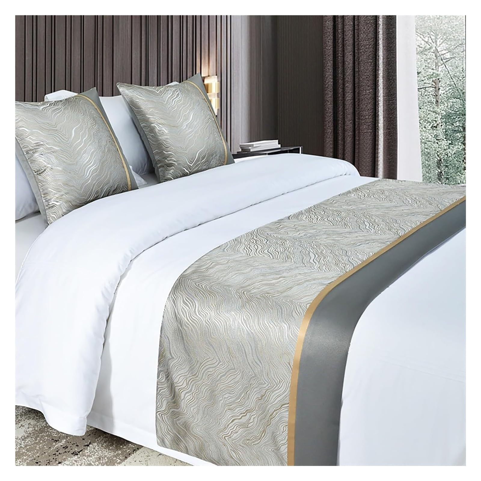 uoXHFdh Bed Runners Mountains Rivers Jacquard Splicing Soft Decor Bedding Cover Gold Luxury Bedspread Scarves(Grijs,50 * 180cm for 120cm Bed)