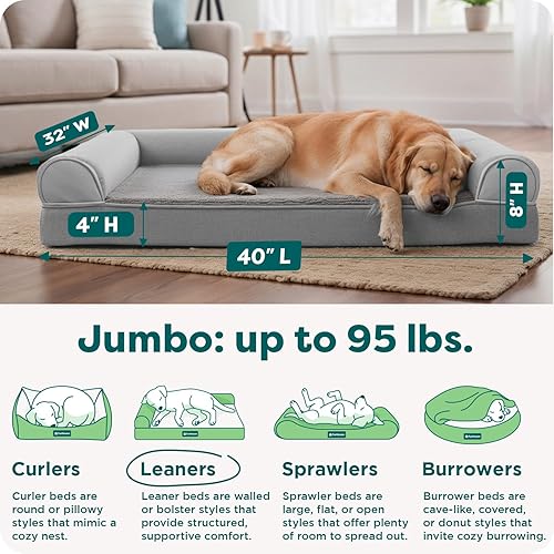 Miniatura 3 de Furhaven - Cama para perro de espuma de gel refrescante, de piel sintética y gamuza en dos tonos, estilo diván en forma de L, color gris piedra,