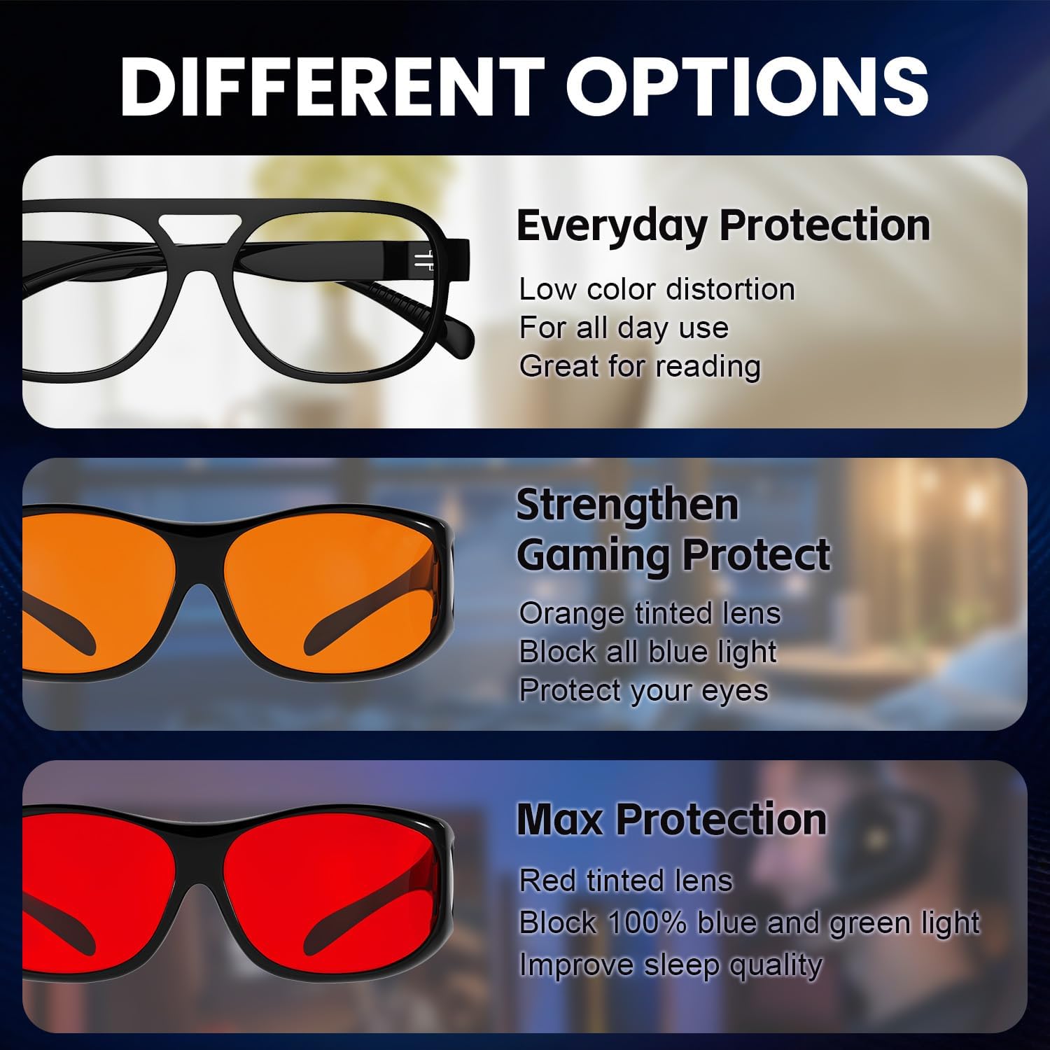 Eyekepper Red Lens Blue Light Glasses Men,Fitover Blue Light Blocking Glasses Women, Red Light Glasses Eye Protection - Black
