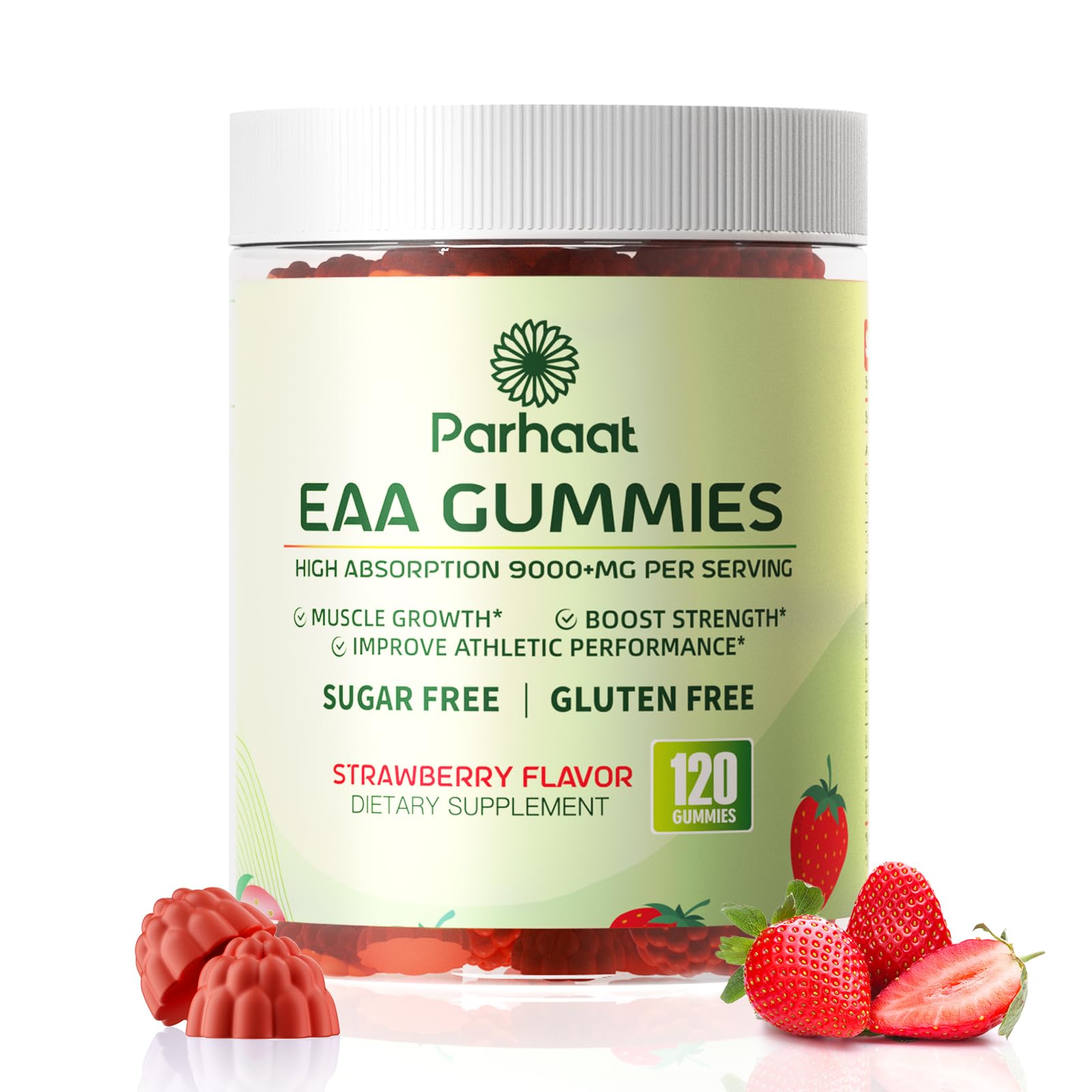 EAA Gummies 120 Gummies (Strawberry), Essential Amino Acids - All 9 Essential Aminos (EAA) and All Branched-Chain Aminos (BCAAs), Non-GMO, Gluten Free, Vegetarian Friendly Strawberry 120 Count (Pack of 1)