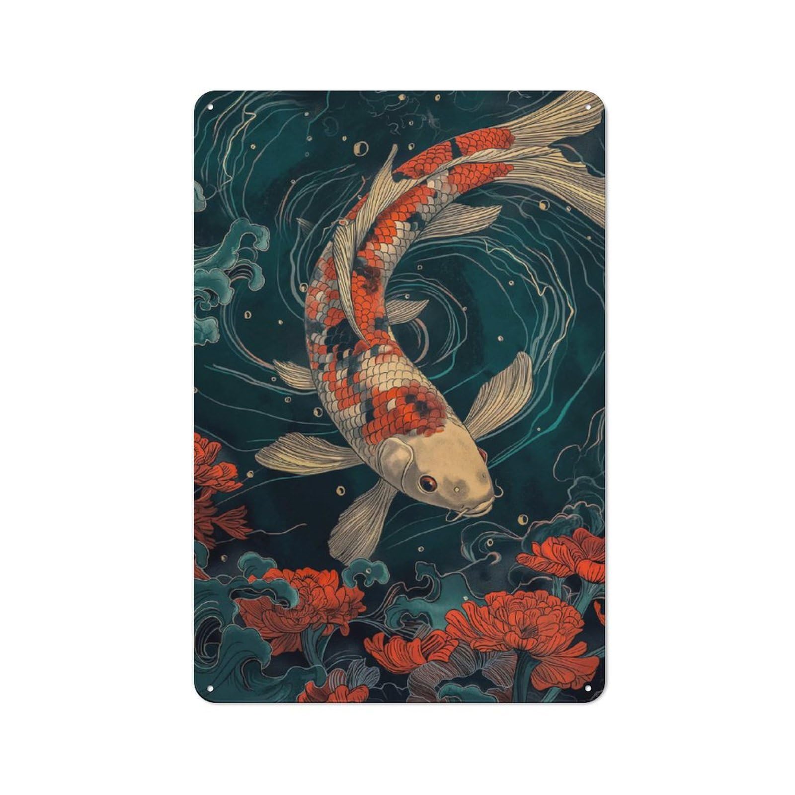 Junmoney Vintage Koi Fish Retro Retro Metal Sign 30X20cm Featuring Garage Wall Decor For Garage, Hobby Room, Office Or Man Cave