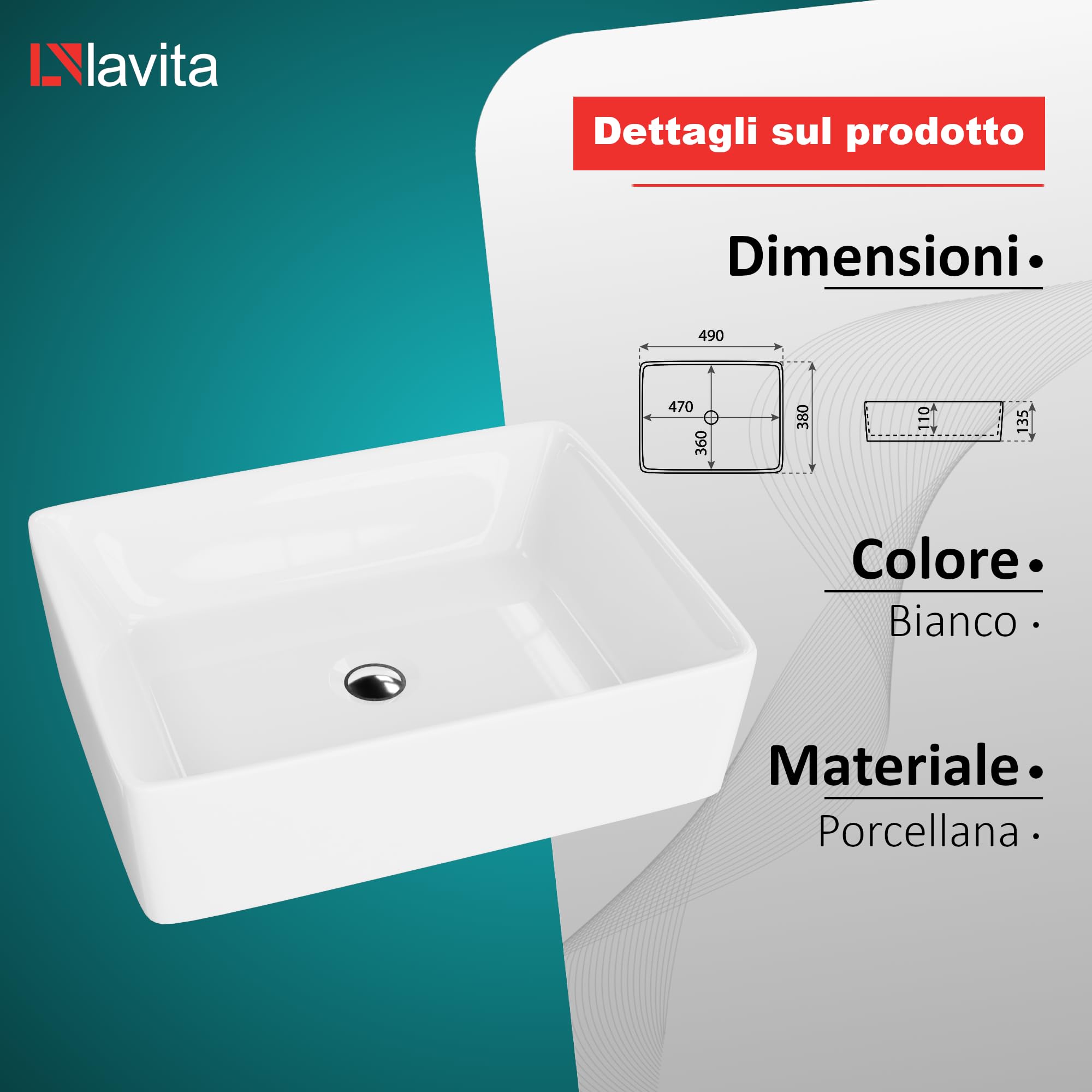 LAVITA LAVABO CERAMICA BIANCO 48 CM 473550