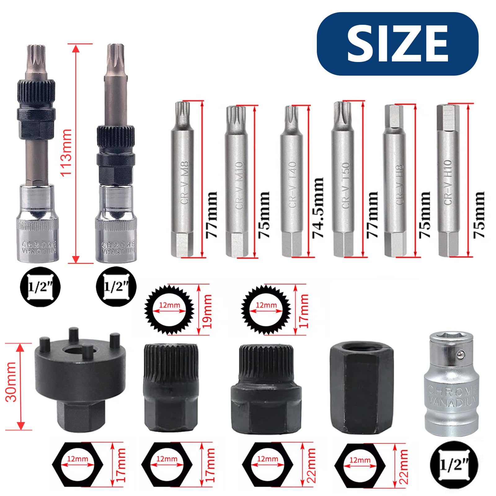Lichtmaschinen Werkzeug Satz 12.5 mm 1/2" Antrieb, Generator-Demontagewerkzeug zum Entfernen der Riemenscheibe (13tlg)