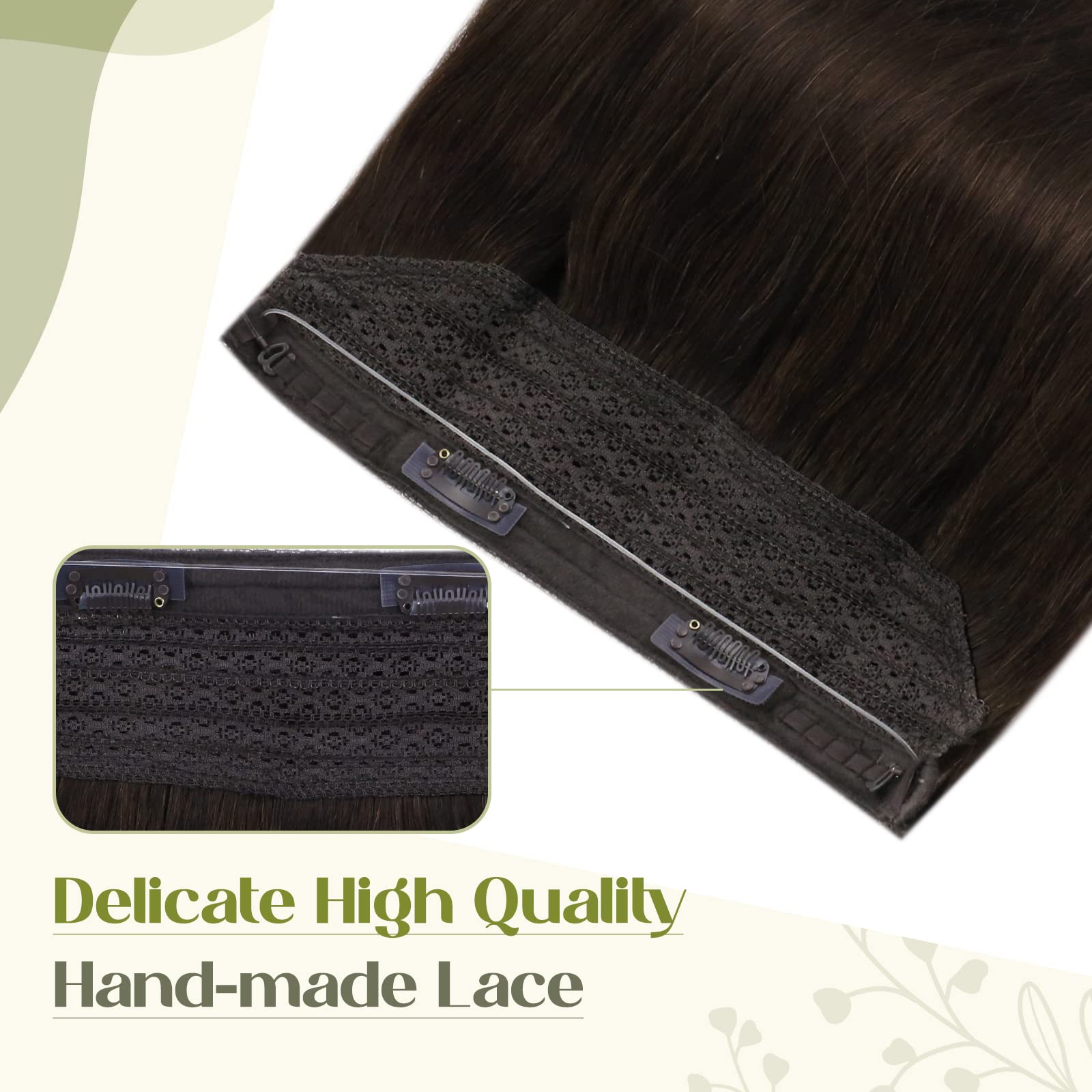 Fshine Extension con Filo Invisibile 35CM 70g Capelli Extension Castano Scuro Colore 2 Capelli Veri Brasiliani Lisci Extension Hair Invisible Filo Capelli Extension Wire Hair Extension
