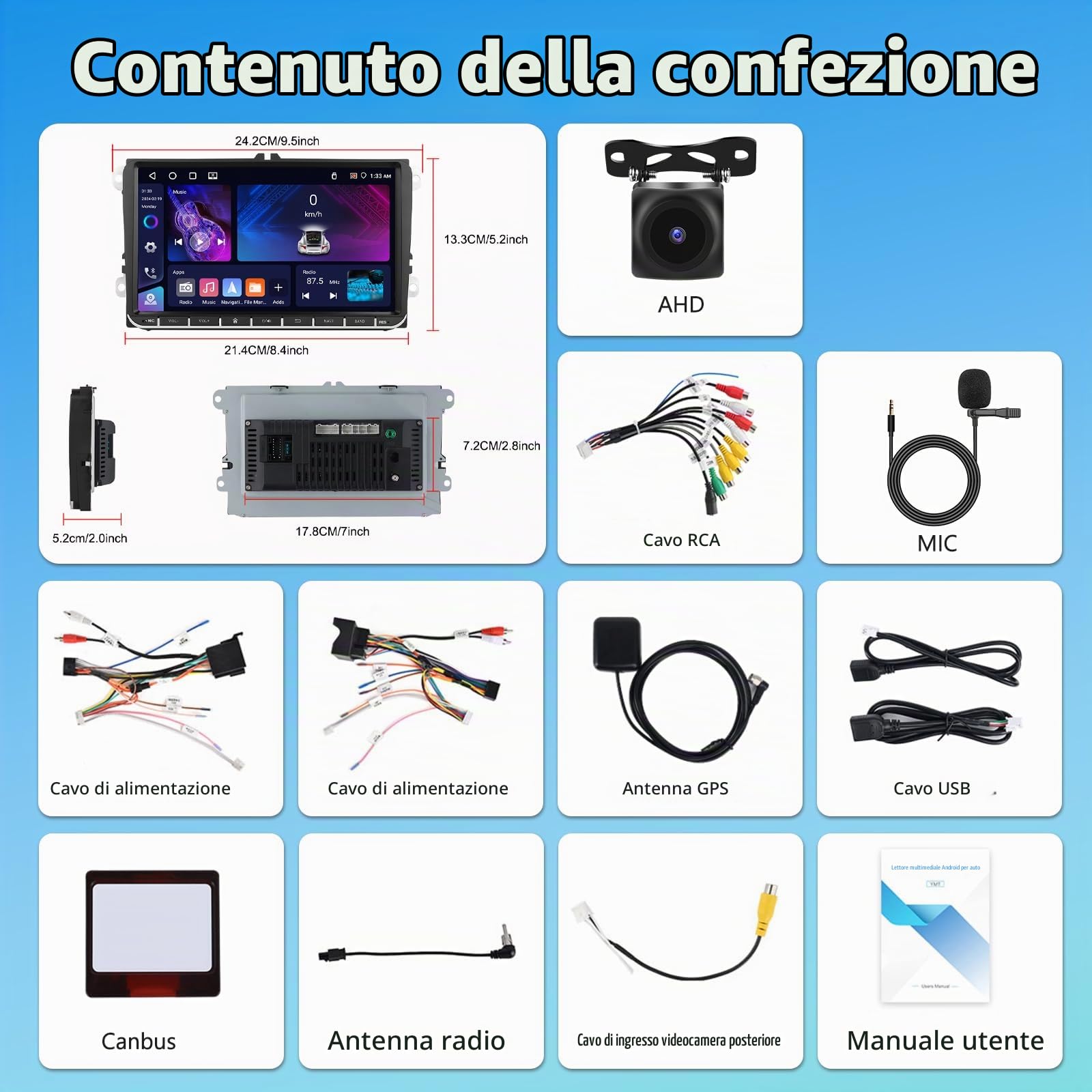 4GB+64GB Autoradio con carplay per VW Passat Golf 5 MK5 MK6 Jetta Polo Touran Sedile Sharan, 9" Stereo Bluetooth con GPS Collegamento a Specchio WiFi RDS/FM Radio Hi-Fi+Backup Telecamera