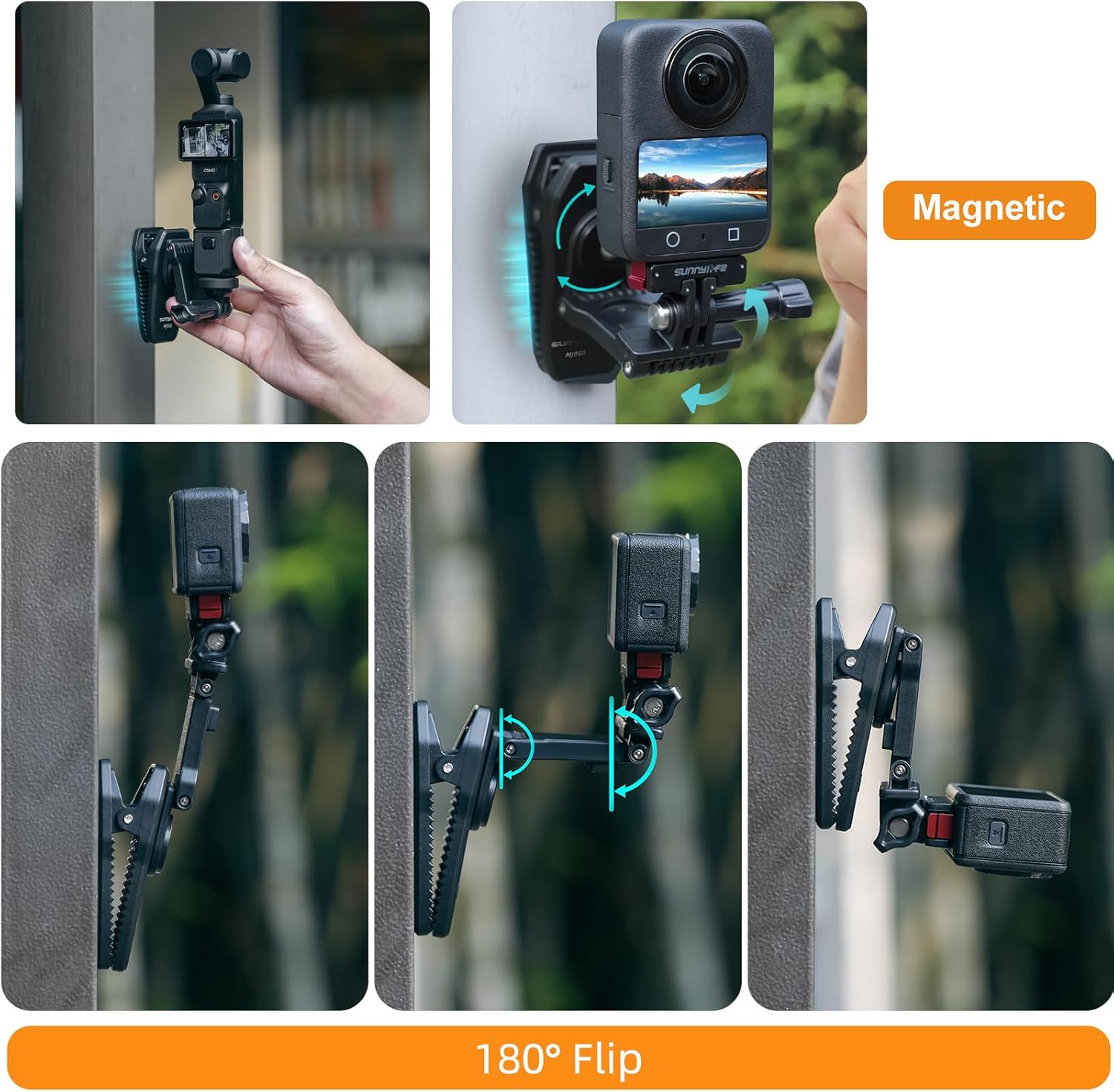 CAPART Magnetic Action Camera Backpack Strap Mount for DJI Osmo 360 Action 5 Pro 4 3 Pocket 3 2, Go Pro Hero 13 12 11, Insta360 Ace Pro 2/1, Foldable Stretchable Arm Extender Tiltable 360° Rotatable