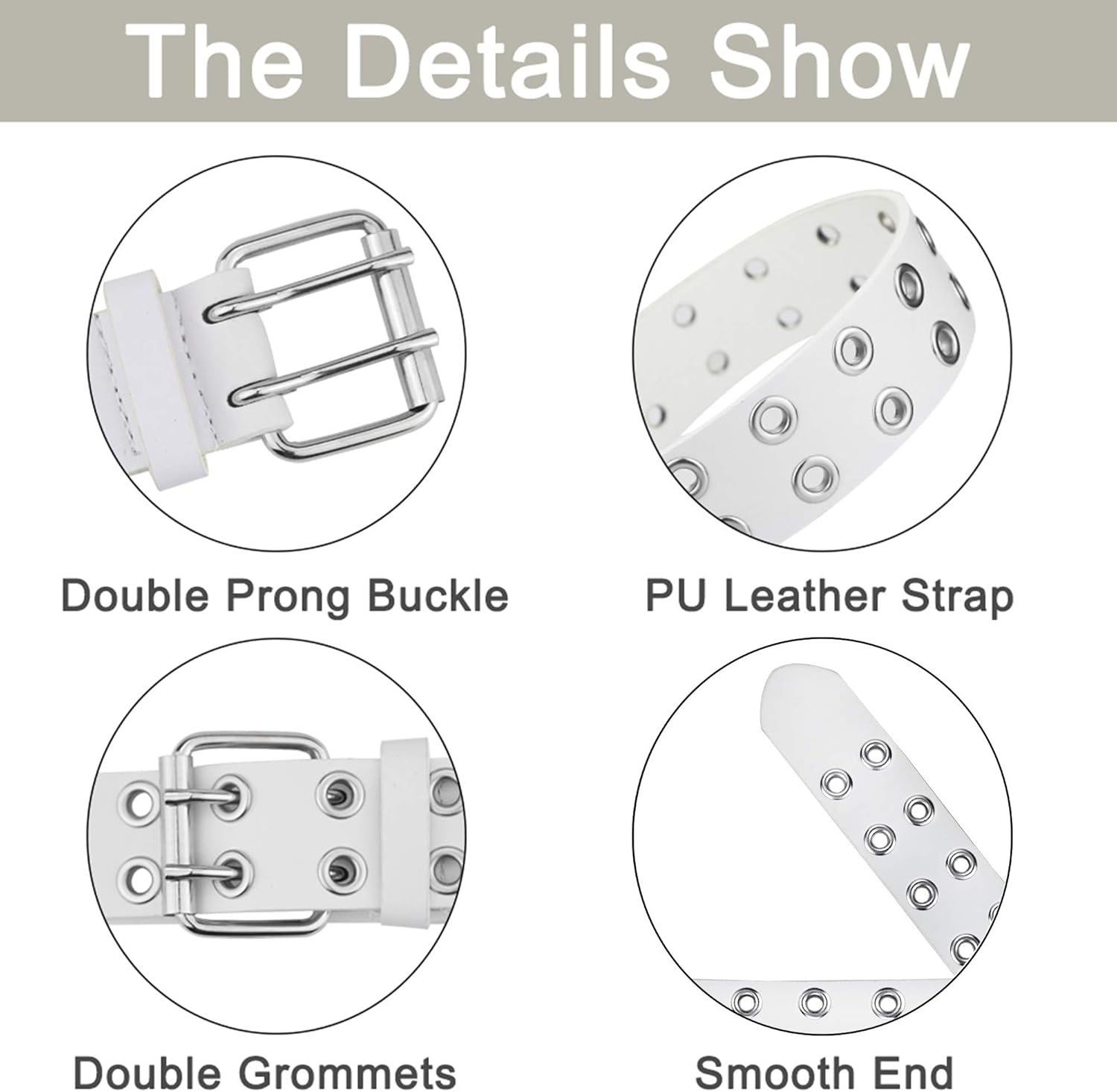 Grommet Leather Belts for Women, Black Belt Women Men with Double Holes - Image 5