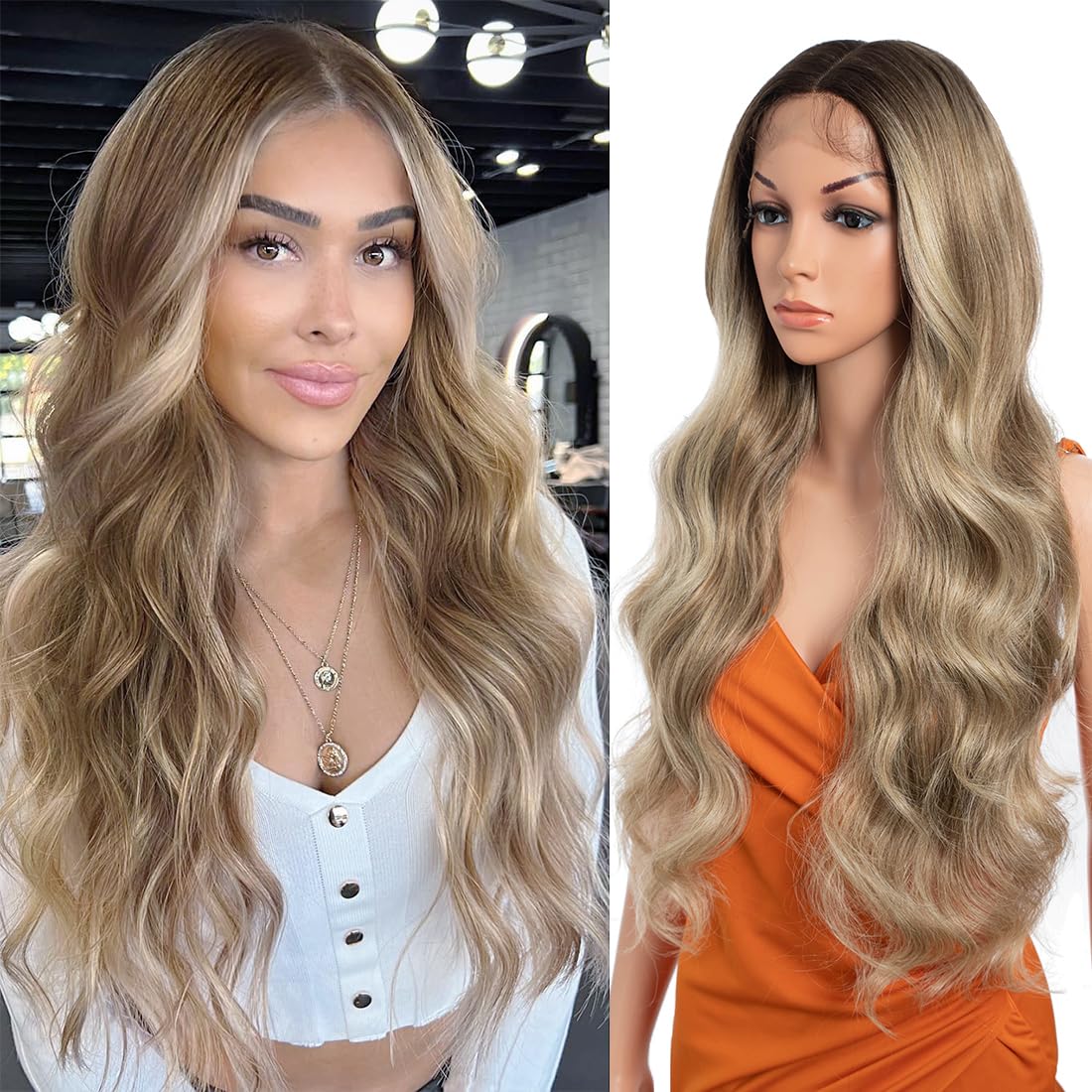Body Wave Wig Lace Front Wig Pre Plucked Ready to Wear HD Glueless 13X5X1 Synthetic Lace Front Wigs for Women 180 Density 30inch
