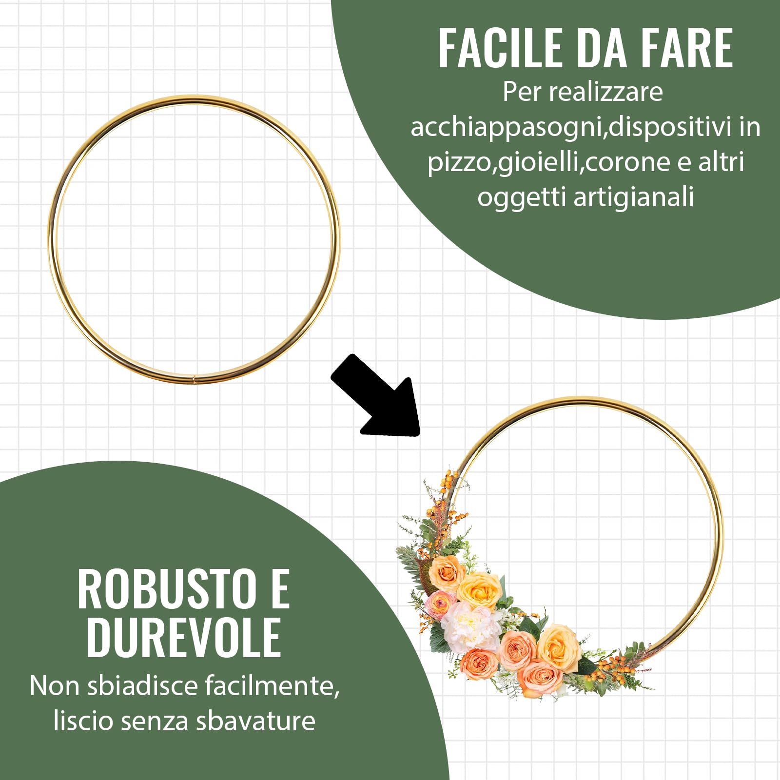 VEGCOO 20 Pezzi Cerchi per Acchiappasogni,10 cm Anelli in Metallo Cerchio Metallici Oro, Cerchi in Ferro Macramè per Acchiappasogni Fai da Te Artigianato e Creazioni