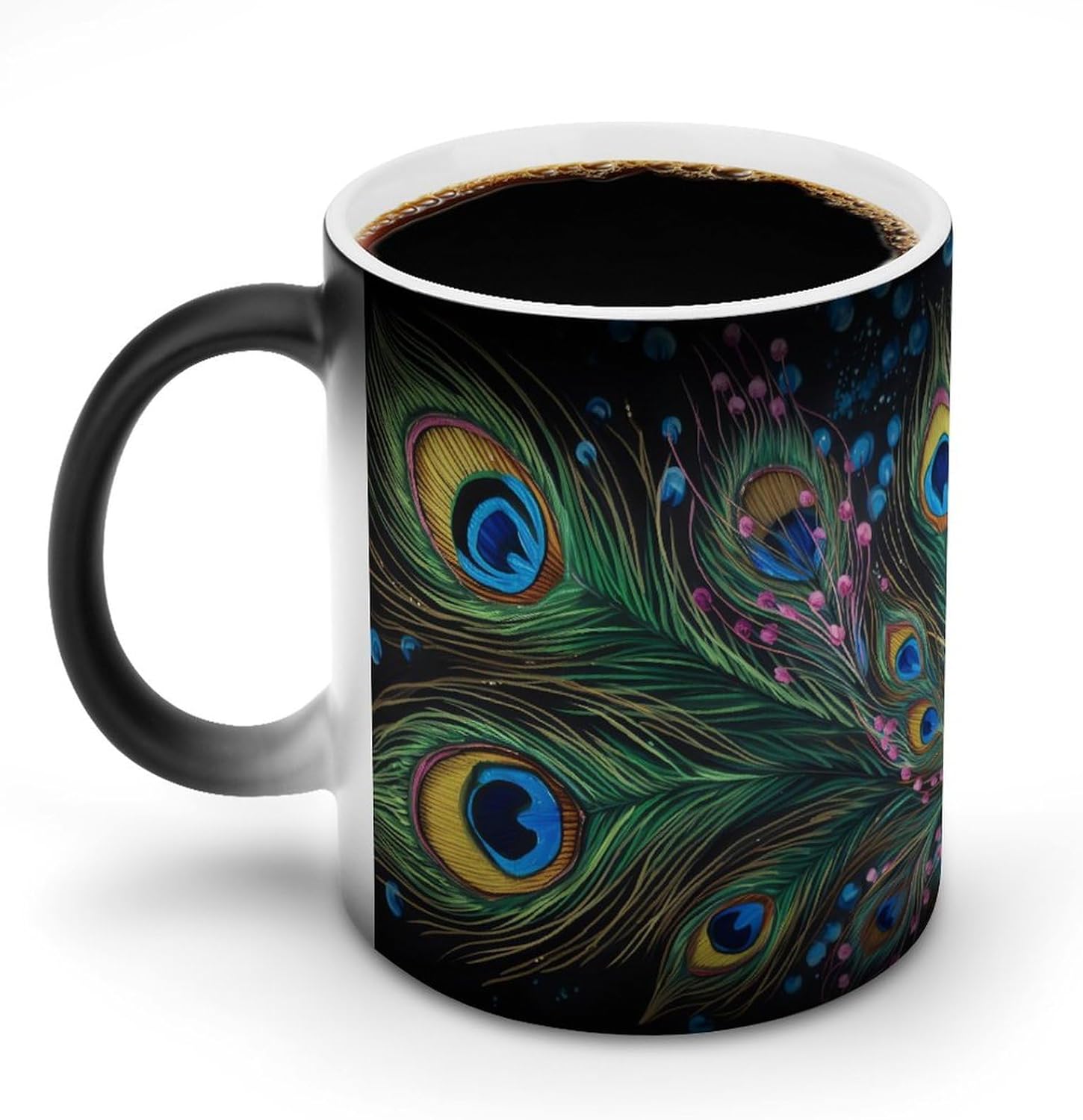 Color Changing Cups,Peacock Feather Printed 11 Oz Ceramic Cups for Birthday Men Women