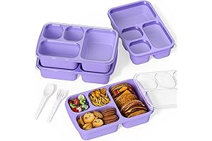 Purple Microwave Bento Boxes - Stackable Lunch Containers with 4 Compartments