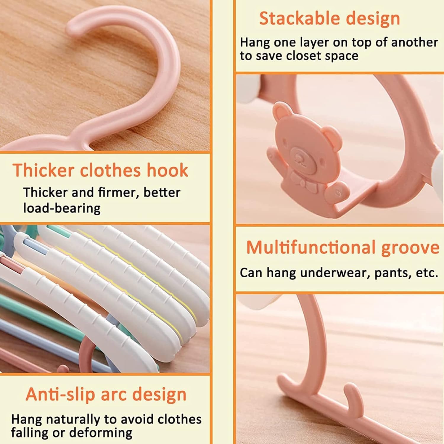 HGYZE Baby Hangers for Closet, Non-Slip 11"-14" Adjustable Infant Clothes Hanger for Nursery, 0-18yrs Plastic Kid Hanger Clothing Organizer, Children Pink Plastic Rack for Newborn Toddler Coat, 20pcs