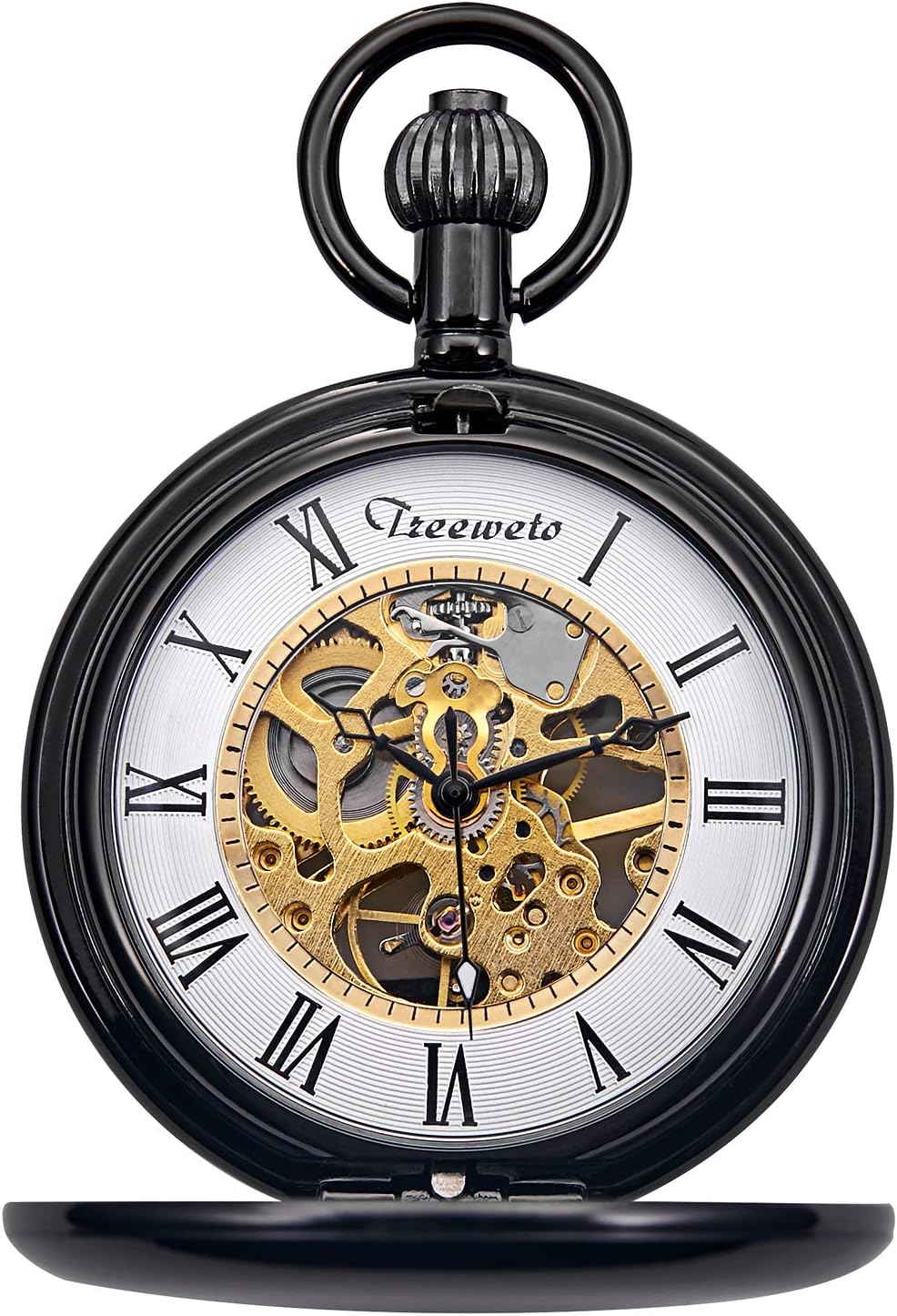 TREEWETO Antique Dragon Mechanical Skeleton Pocket Watch with Chain