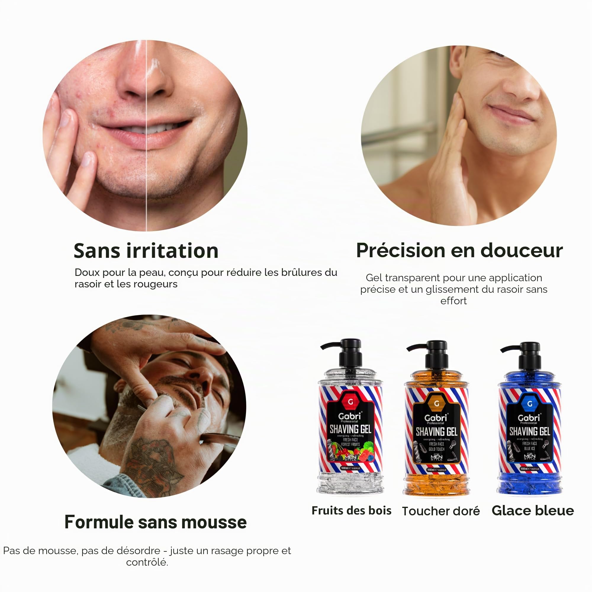 Gabri Gel à raser avec pompe Transparent 1000 ml | Expérience de rasage hydratante et lisse | Fresh Active Facile, Rafraîchissant, Smooth Shave (fruits de la forêt)