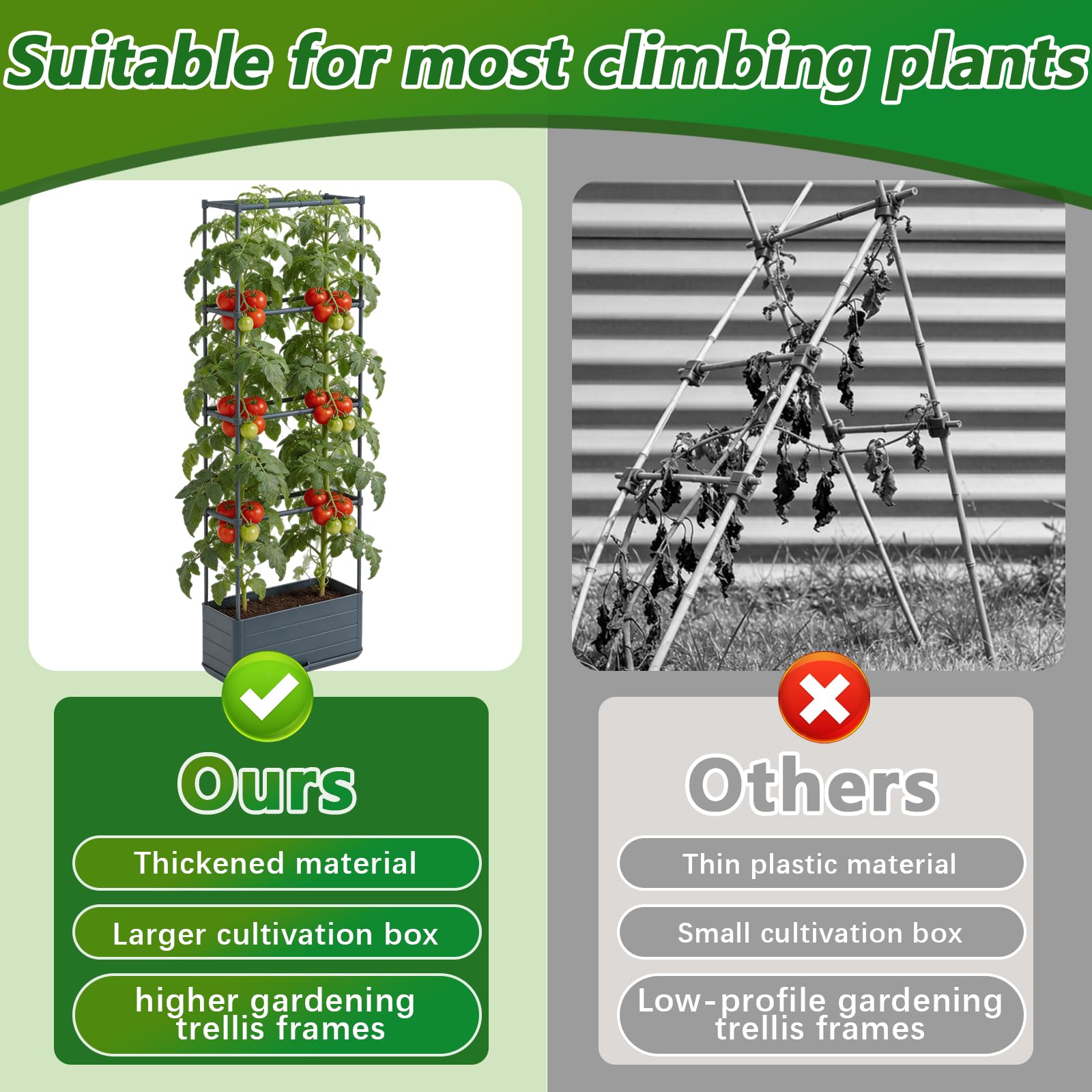 BRGD Paquete de 2 Jardineras Elevadas con Enrejado, 4 Niveles Torre de Cultivo para el Cultivo de Tomates, Pepinos, Frijoles, Rosales y Petunias