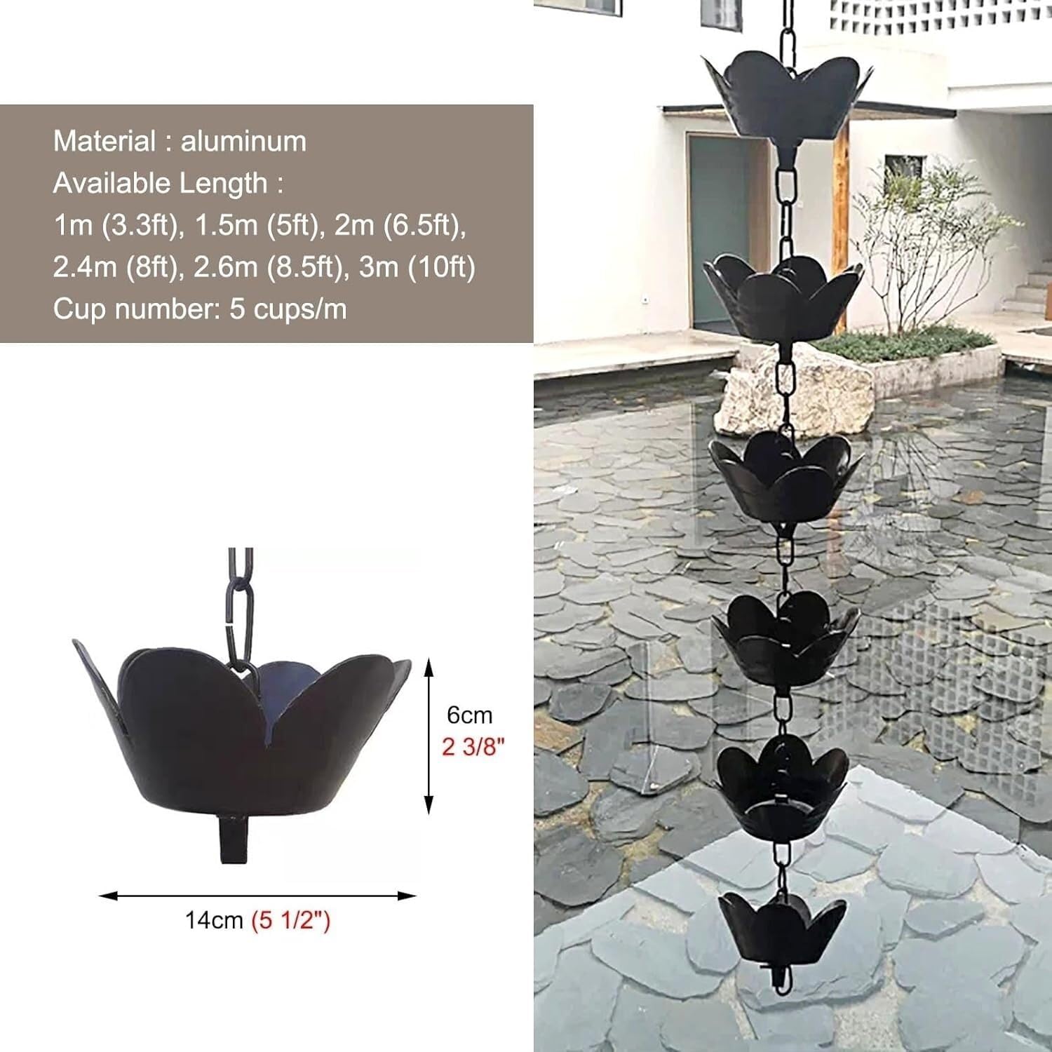Rain Chain Rain Gutter Chain, Functional and Decorative Rain Chains Replacement Gutter Downspouts(200cm (6.5ft))