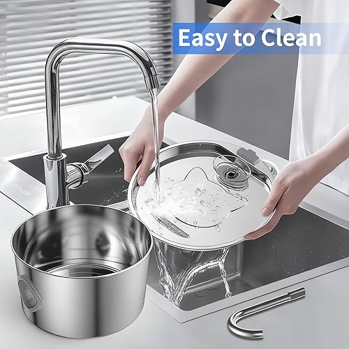 Miniatura 6 de Fuente de agua para gatos de acero inoxidable fuente automática de agua para mascotas de 108 oz3.2 L para gatos en interiores, dispensador de agua