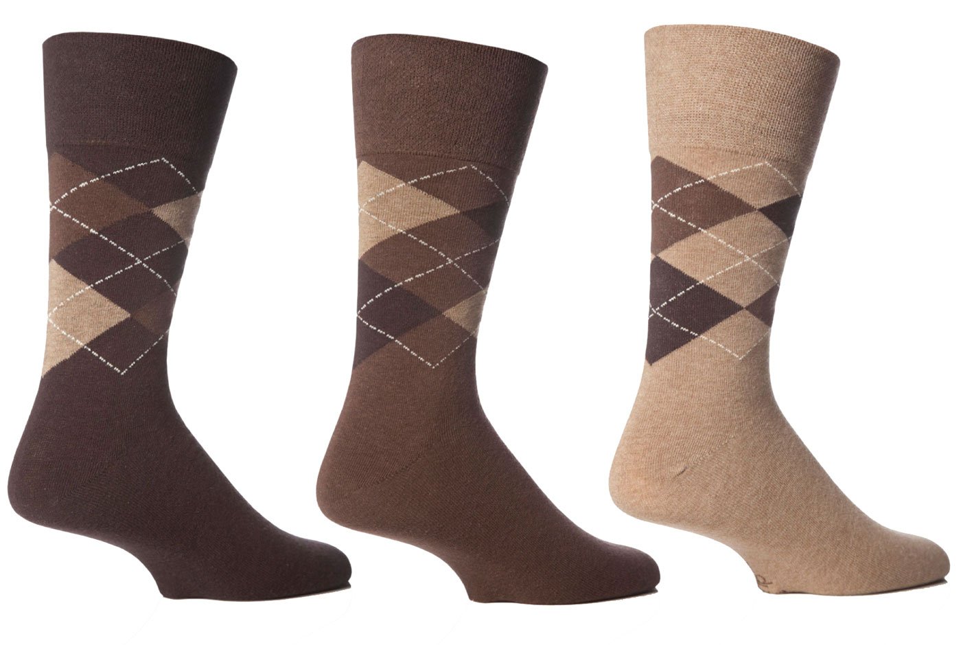 By Sock Shop - 6 Pairs Mens Gentle Grip Suit Argyle Socks Size 6-11 uk, 39-45 EUR RJ22H3 Brown