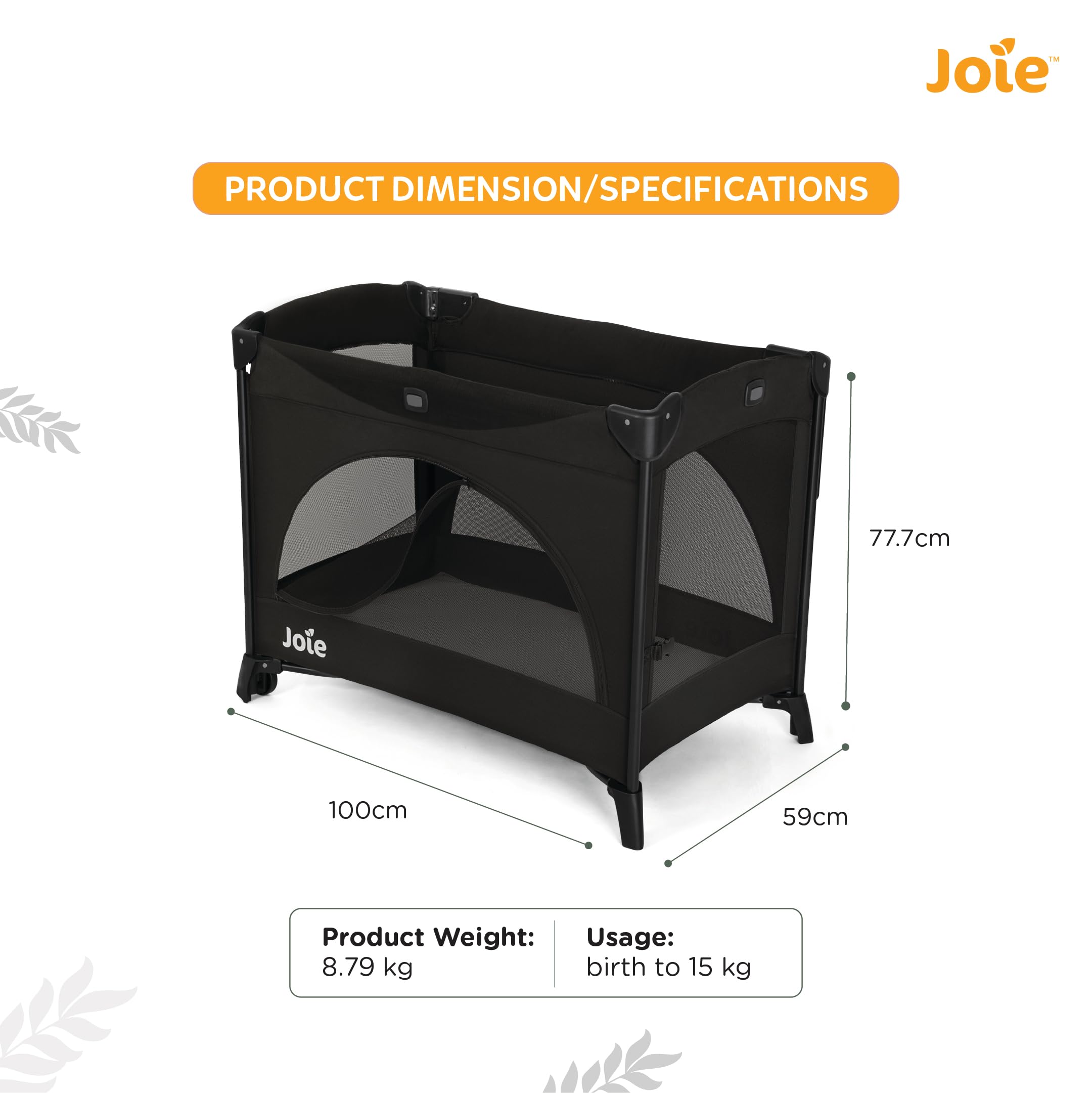 Joie KUBBIE Sleep Lit Parapluie bébé avec Bassinet De la Naissance à 15 kg Côté abaissable cododo Pliable Compact Léger Matelas Confortable Sac Transport Inclus Color Shale