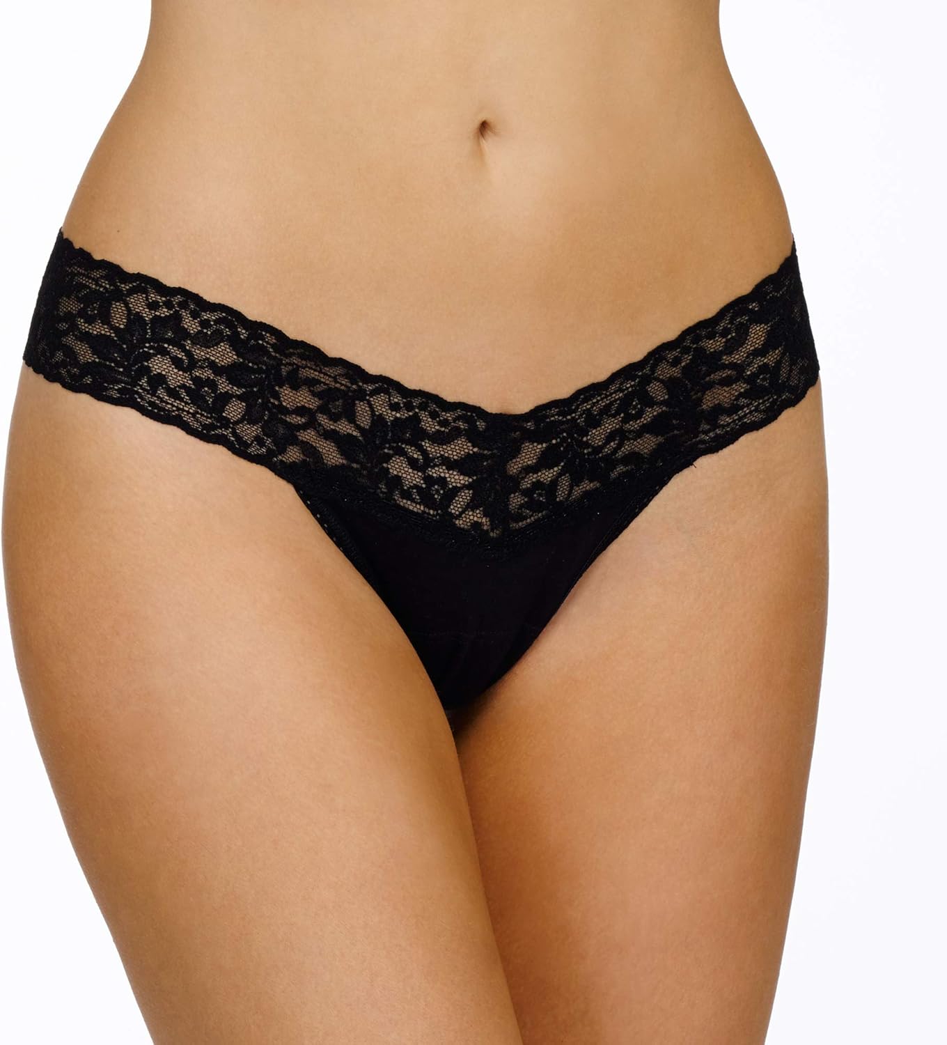 hanky panky, Supima Cotton Low Rise Thong with Lace, Black, One Size (2-12) at  Women’s Clothing store: Thong Underwear