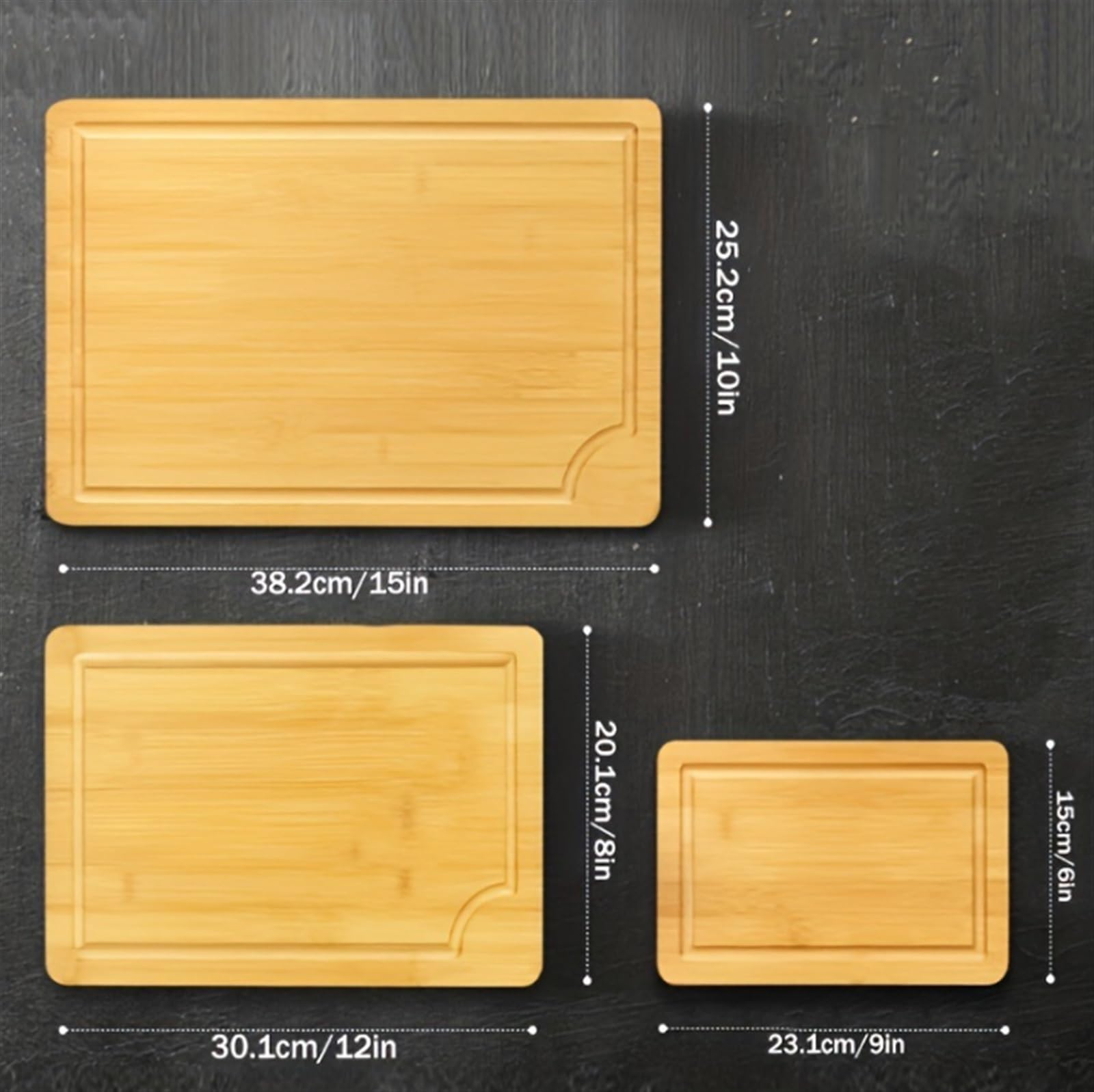 Juego de 3 tablas de cortar de bambú grandes, medianas y pequeñas, de madera orgánica, para cocina, duraderas, ecológicas