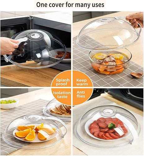 Miniatura 5 de Paquete de 2 cubiertas para salpicaduras de microondas, cubierta transparente, tapa de placa de microondas con asa y orificios de ventilación de