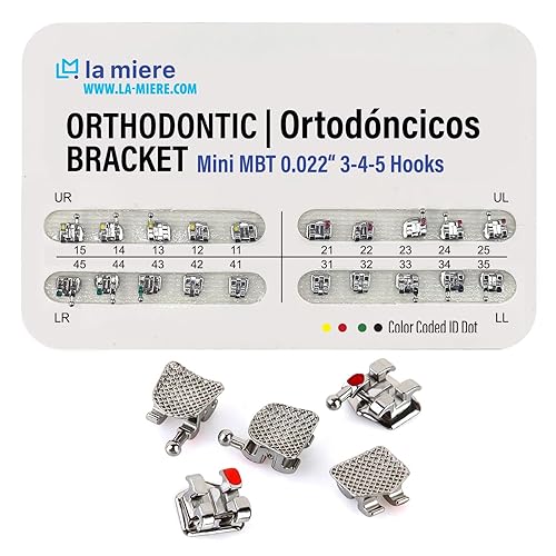 Miniatura 6 de 20 soportes de metal de ortodoncia soportes dentales estándar Roth 0.022 ranura adherente, 3-4-5 con gancho, 20 piezaspaquete, 1 paquete