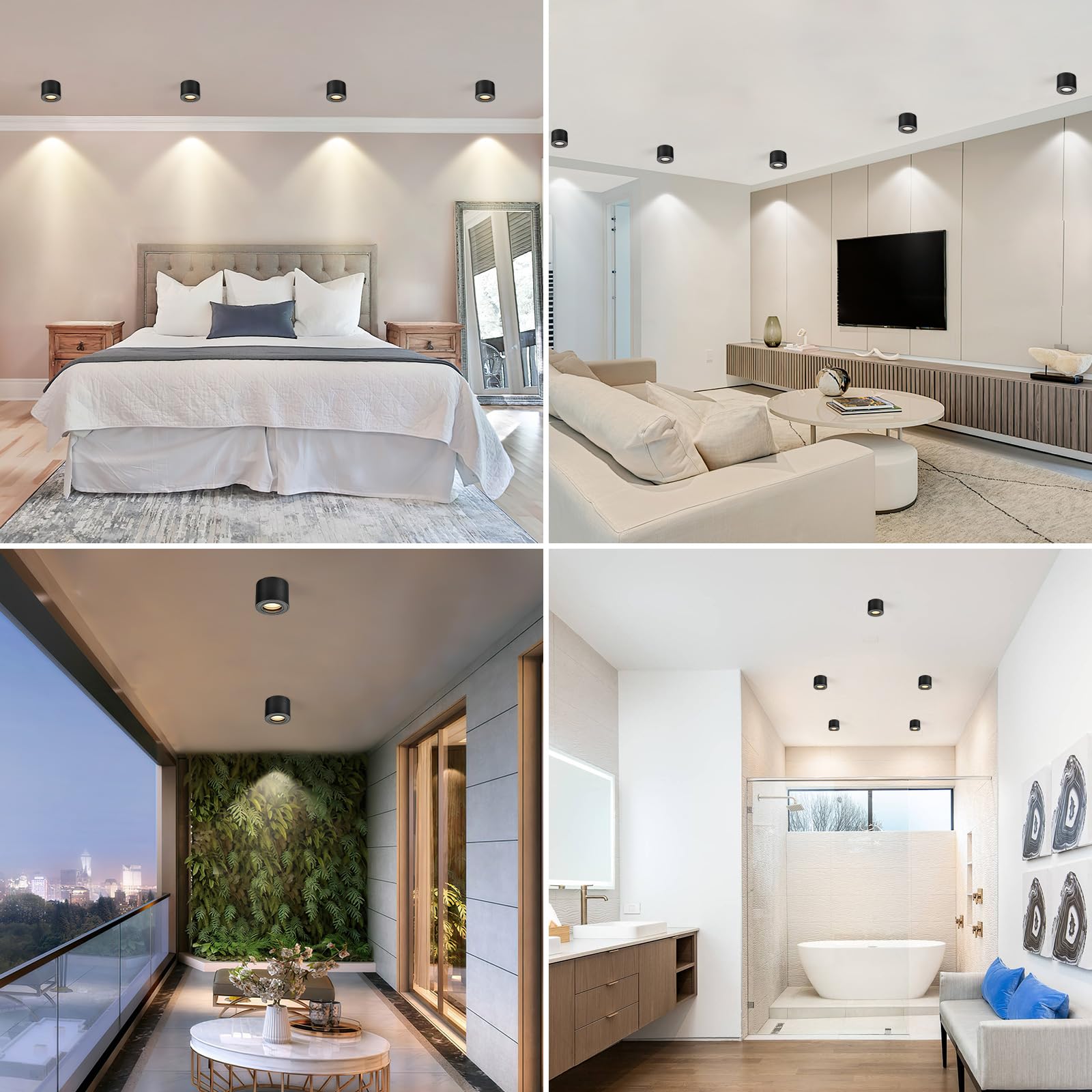 Faretto da Soffitto LED Nero IP44, Faretto LED Interno Dimmerabile 3CCT 5W 230V 3000K/ 4000K/ 6500K, Faretti da soffitto Impermeabile Moderna Alluminio Ø80x60mm per Modulo LED, Set di 4