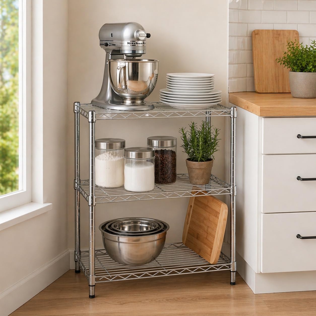 Honey-Can-Do SHF-01903 Regal mit 3 Fächern, 113 kg, Metall, Chrom, 64.29 x 38.1 x 13.49375 cm