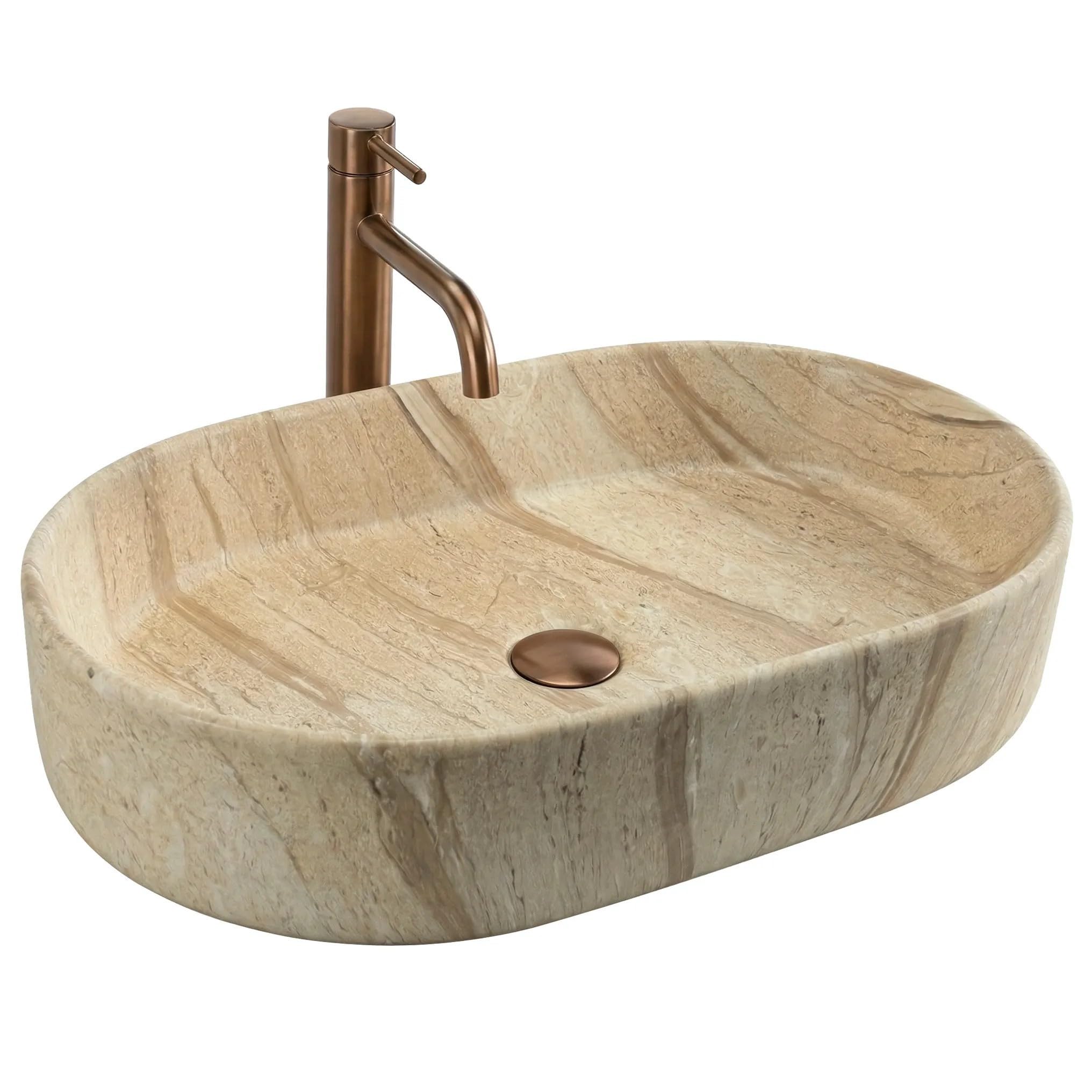 Rea - Lavabo sobre encimera Nadia 60 - Cerámica Sanitaria - Beige, Imitación De Piedra - 61x38,5x12 cm
