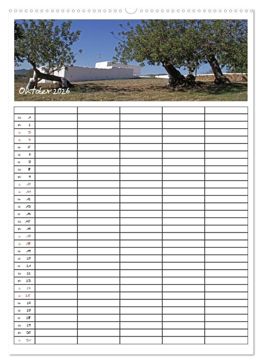 Ibiza/Familienplaner (hochwertiger Premium Wandkalender 2026 DIN A2 hoch), Kunstdruck in Hochglanz: Zauberhaftes Ibiza (CALVENDO Orte)