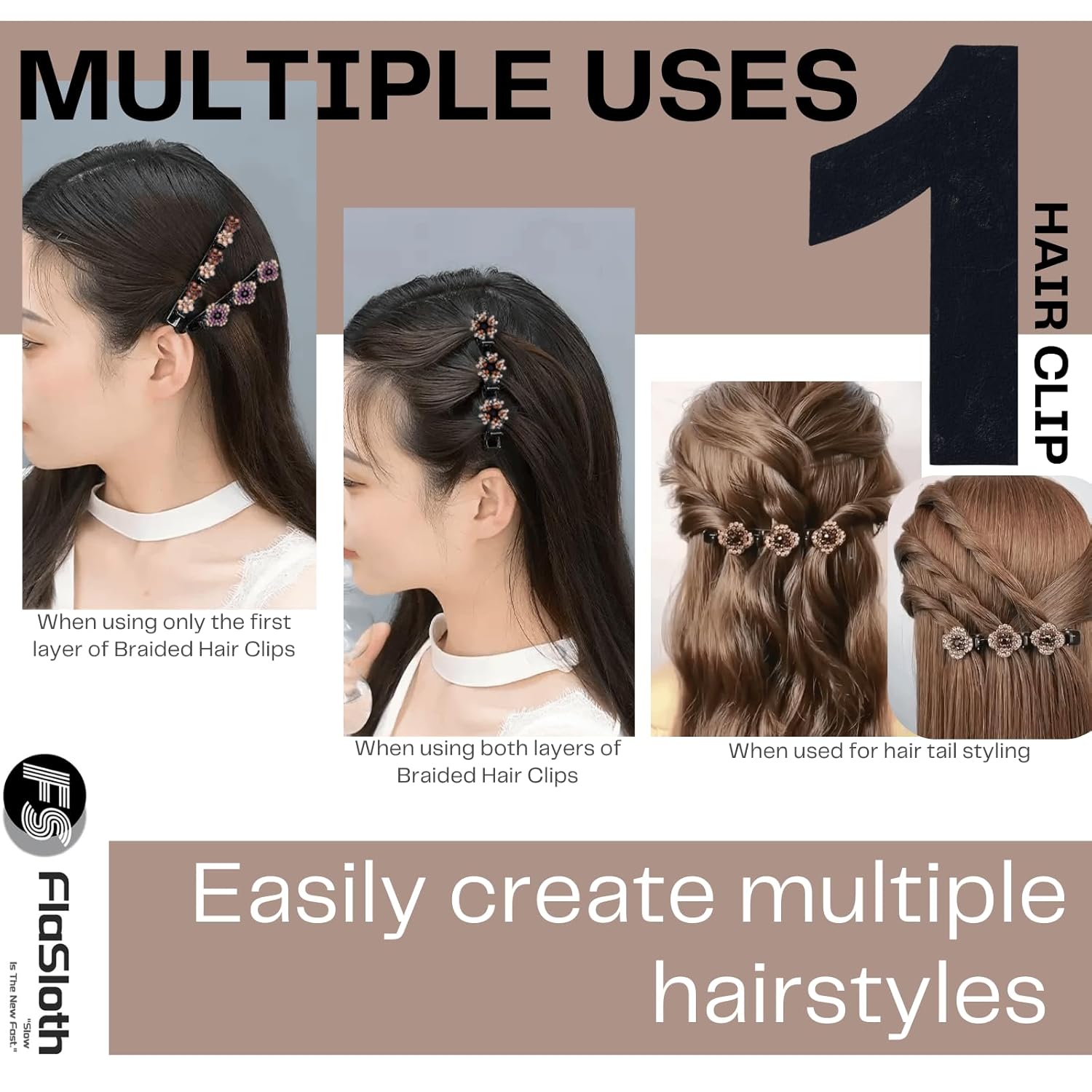 Hair Clips for Styling - 7PCS Crystal Stone Braided Hair Clips, Double-Layer Star and Flower Clips for Women and Girls, Sparkling Rhinestone Duckbill Clips, Non-Slip Hair Accessories (FlaSloth)