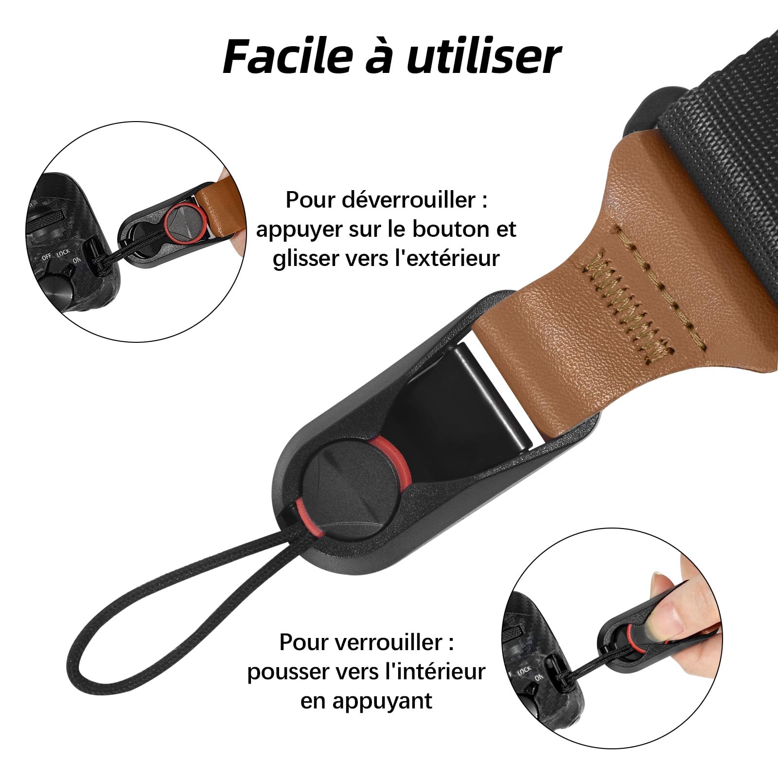 Sangle Appareil Photo avec Fermetures Rapides, Lanière Noire et Marron pour Appareils Numériques, Camera Strap avec 4 Points d'Attache