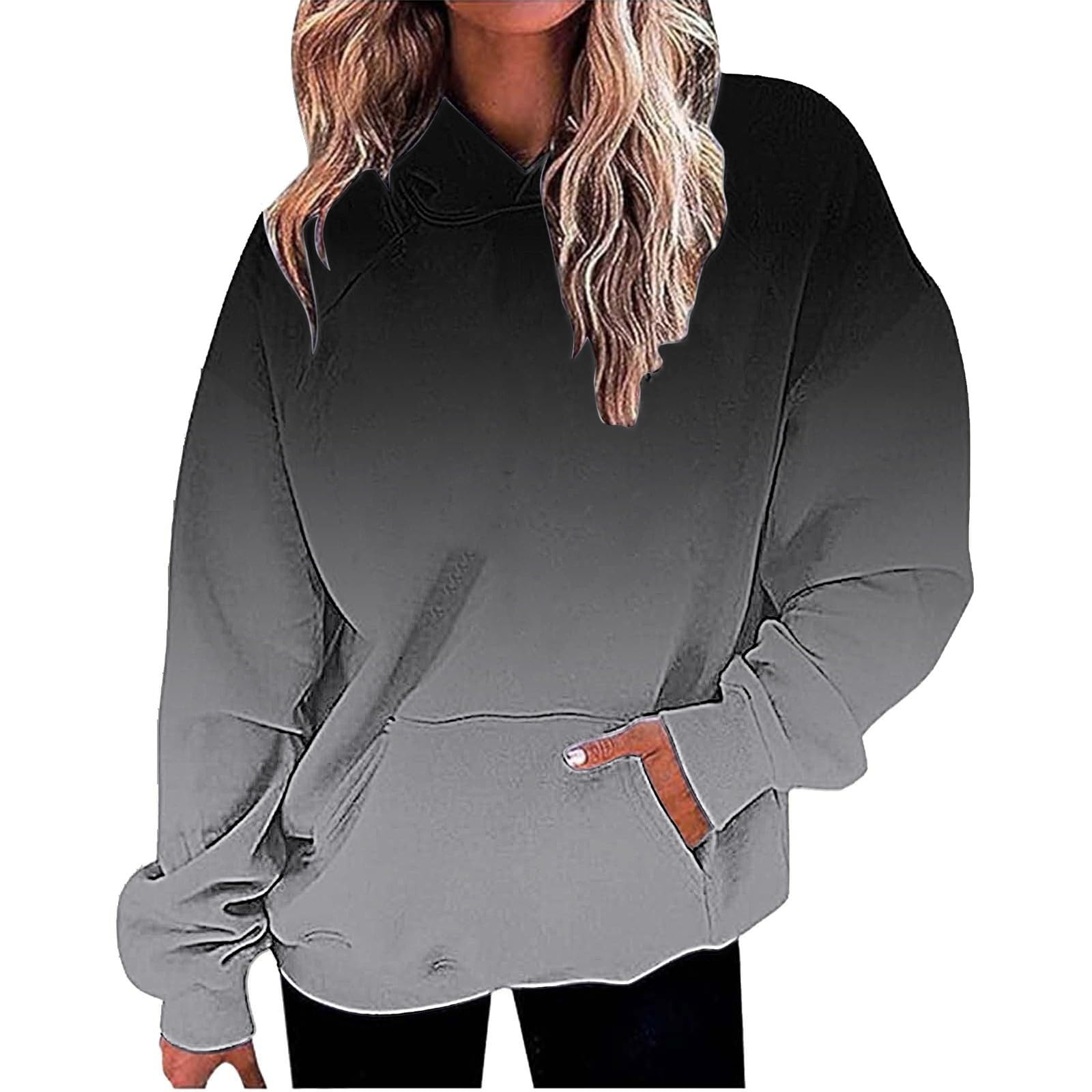 Women Oversized Hoodie Shirts Dressy Casual Long Sleeve Gradient Color Hooded Pullover Tops Loose Preppy Clothes