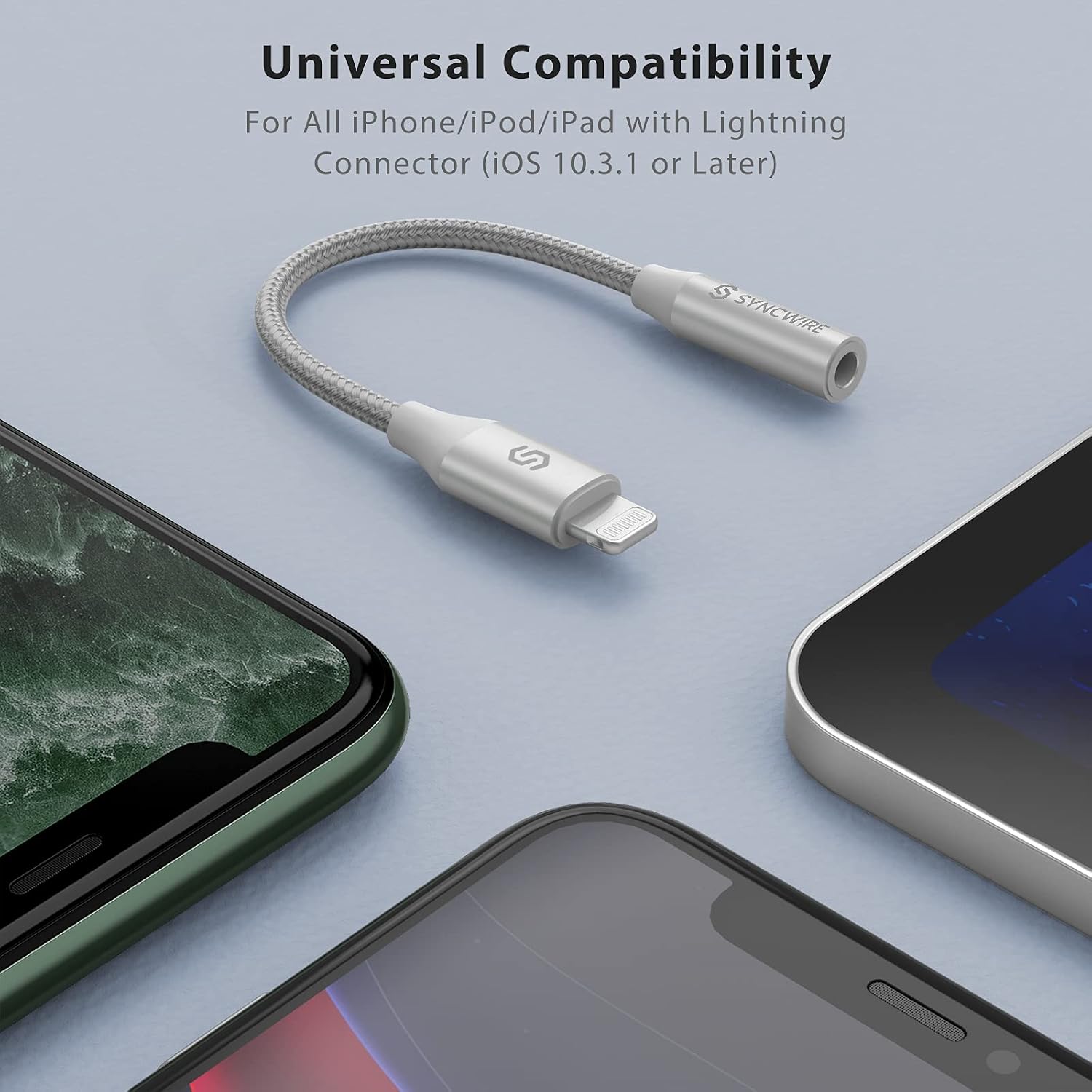 Syncwire [Apple MFI Certified] iPhone Headphone Adapter, iPhone Aux Jack Adapter, Lightning to 3.5mm Dongle for iPhone 14/13/12/11 Pro Max/Pro/Plus/Mini/XR/XS/8/7 Plus-Silver 10cm