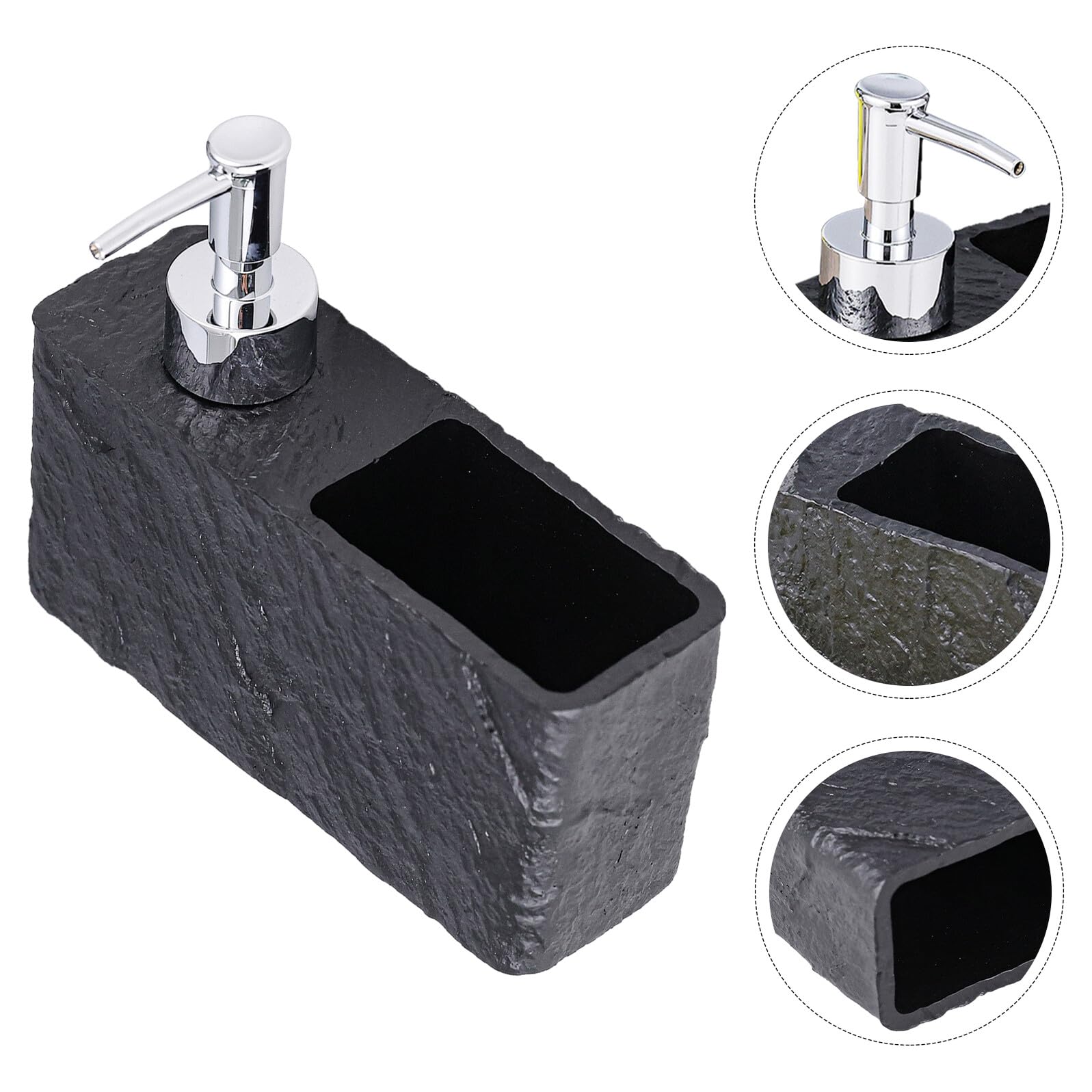 Cabilock Dispensador de Jabón de Cocina Rellenable con Soporte para Esponja para Encimera de Baño Dispensador de Jabón de Manos de Resina con Textura de Roca para Lavavajillas