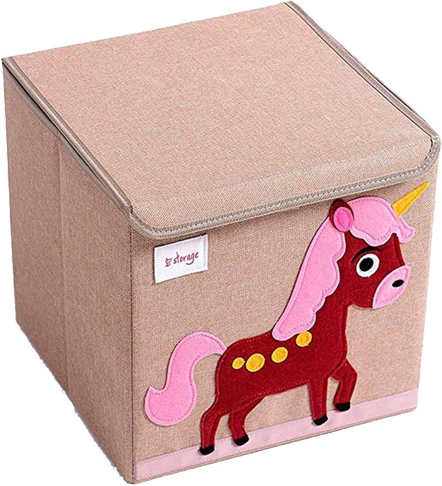storage container with lid, sturdy, collapsible boxes canvas, and easy to clean, toy storage chest, 33X33X33cm (36L), Unicorn
