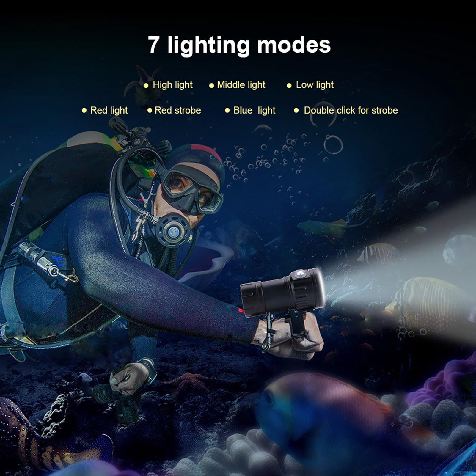 Coltelli da Immersione Divg 20×15×8 Ipx8 18000Lm 500M Torcia Elettrica Luce Subacquea Campo Esterno Subacqueo