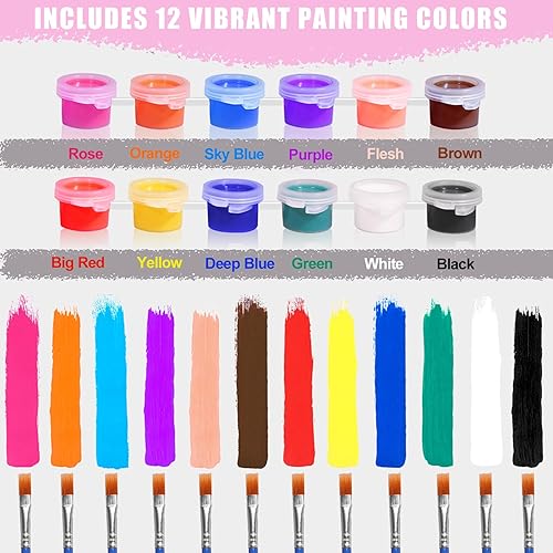 Miniatura 3 de Mini juego de pintura acrílica, 12 colores, juego de tiras de pintura acrílica para niños y adultos, pintura rellena lavable con pinceles de paleta,