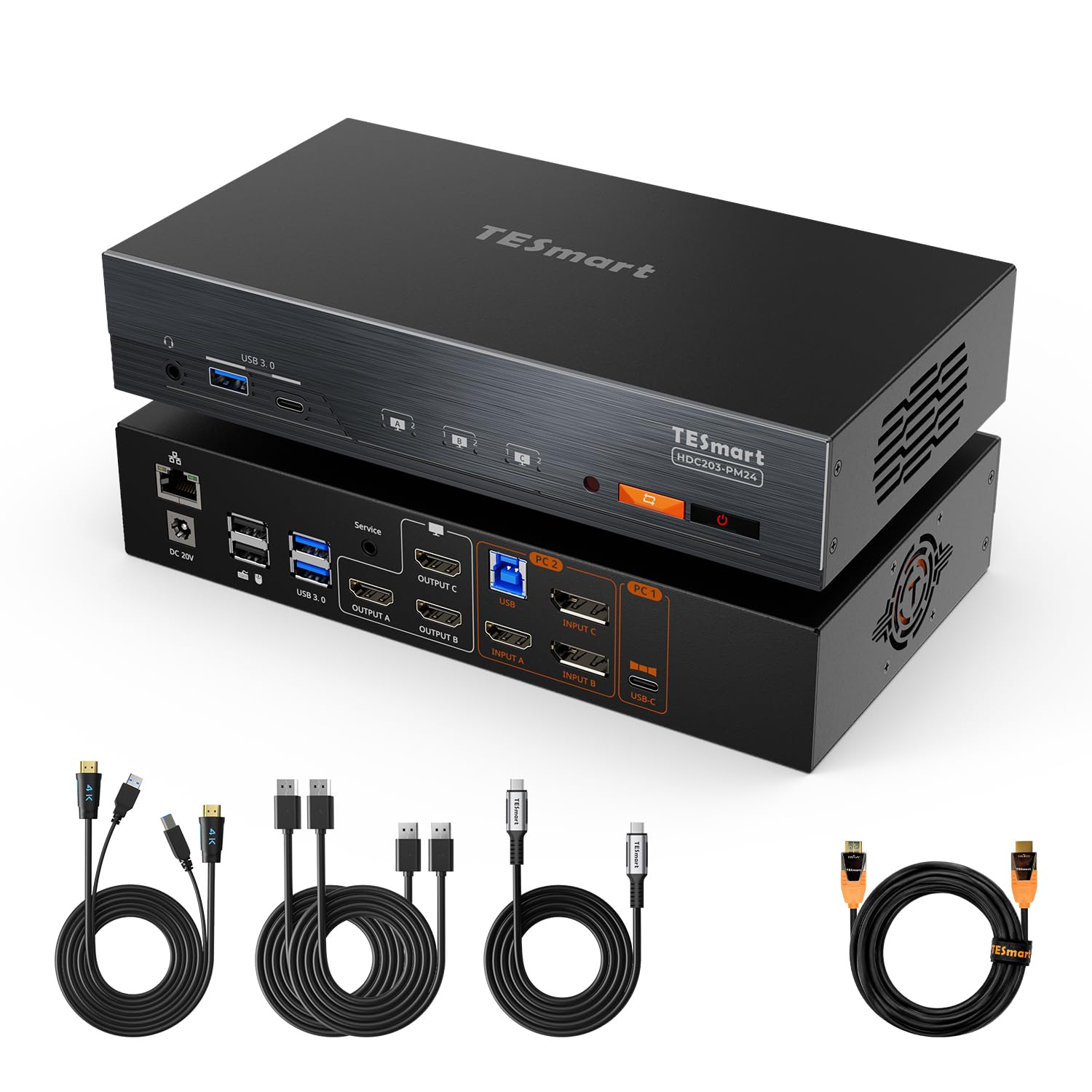 TESmart KVM Switch 2 PC 3 Monitor 4K+cavo in fibra ottica da 10 m