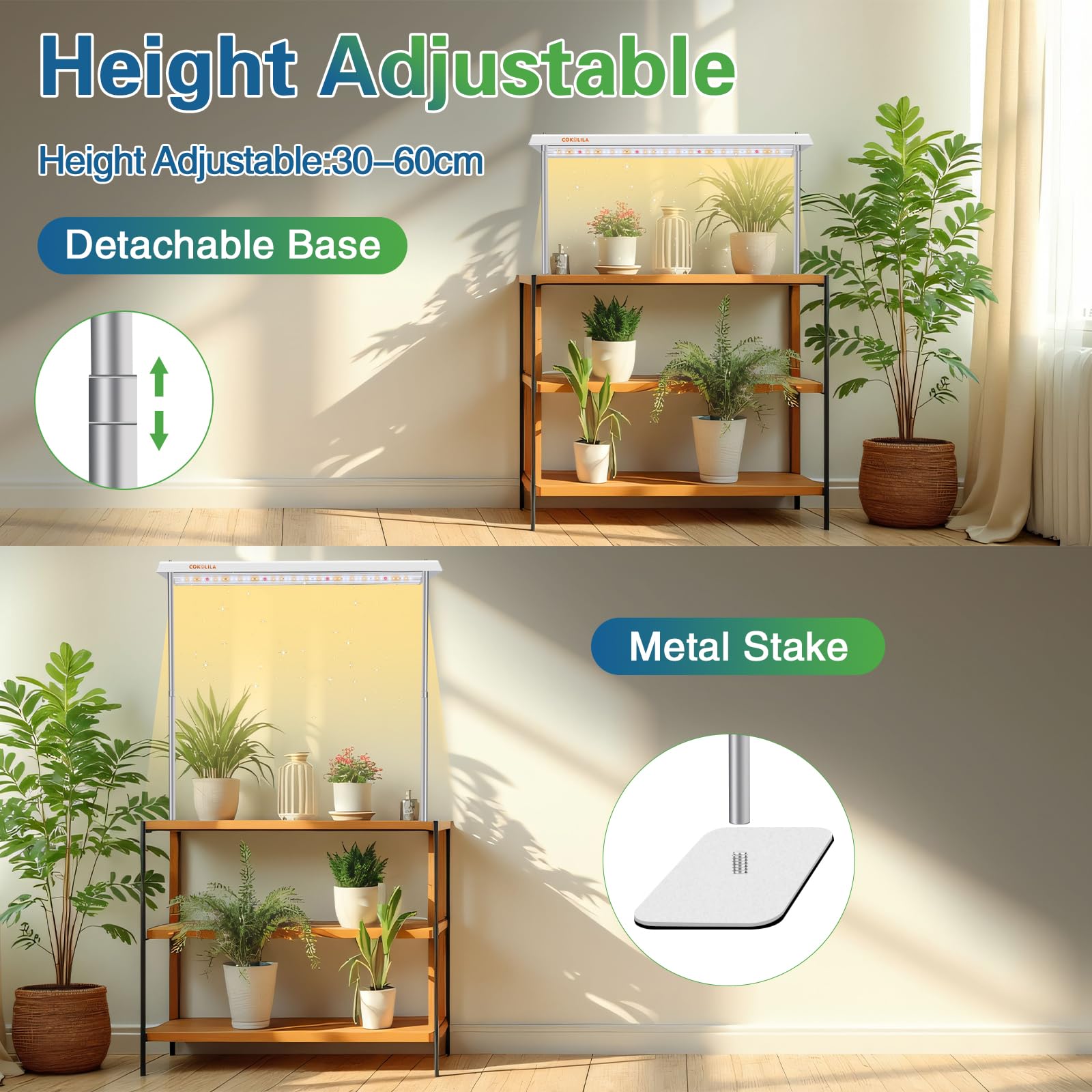 COKOLILA Support de Lampe de Croissance, lampe LED avancée pour plantes avec minuterie 4/8/12H et hauteur réglable - Idéale pour les plantes d'intérieur en phase de germination, de végétation