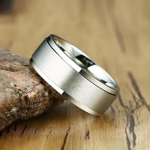 Miniatura 4 de Anillo giratorio para hombre, anillos de ansiedad de acero inoxidable de 0.315 pulgadas para hombres y mujeres, alivio de la ansiedad, plateado,