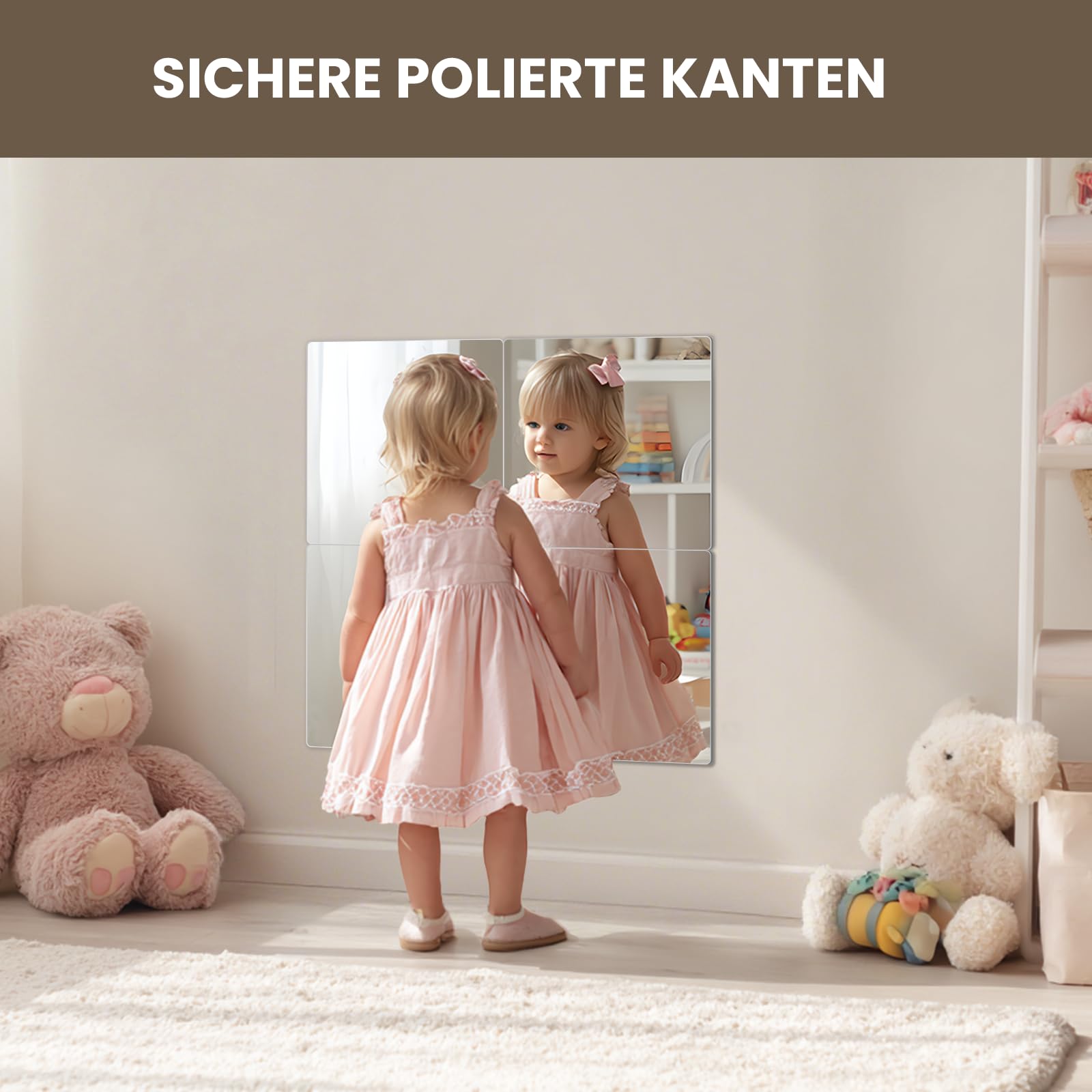 WEER Sicherer Klebespiegel Selbstklebend 4 Stück 35x29cm, 2mm Sicherheitsglas Wandspiegel, HD DIY Türspiegel, Ganzkörperspiegel, Badezimmer Ohne Bohren, Schlafzimmer & Kinderzimmer