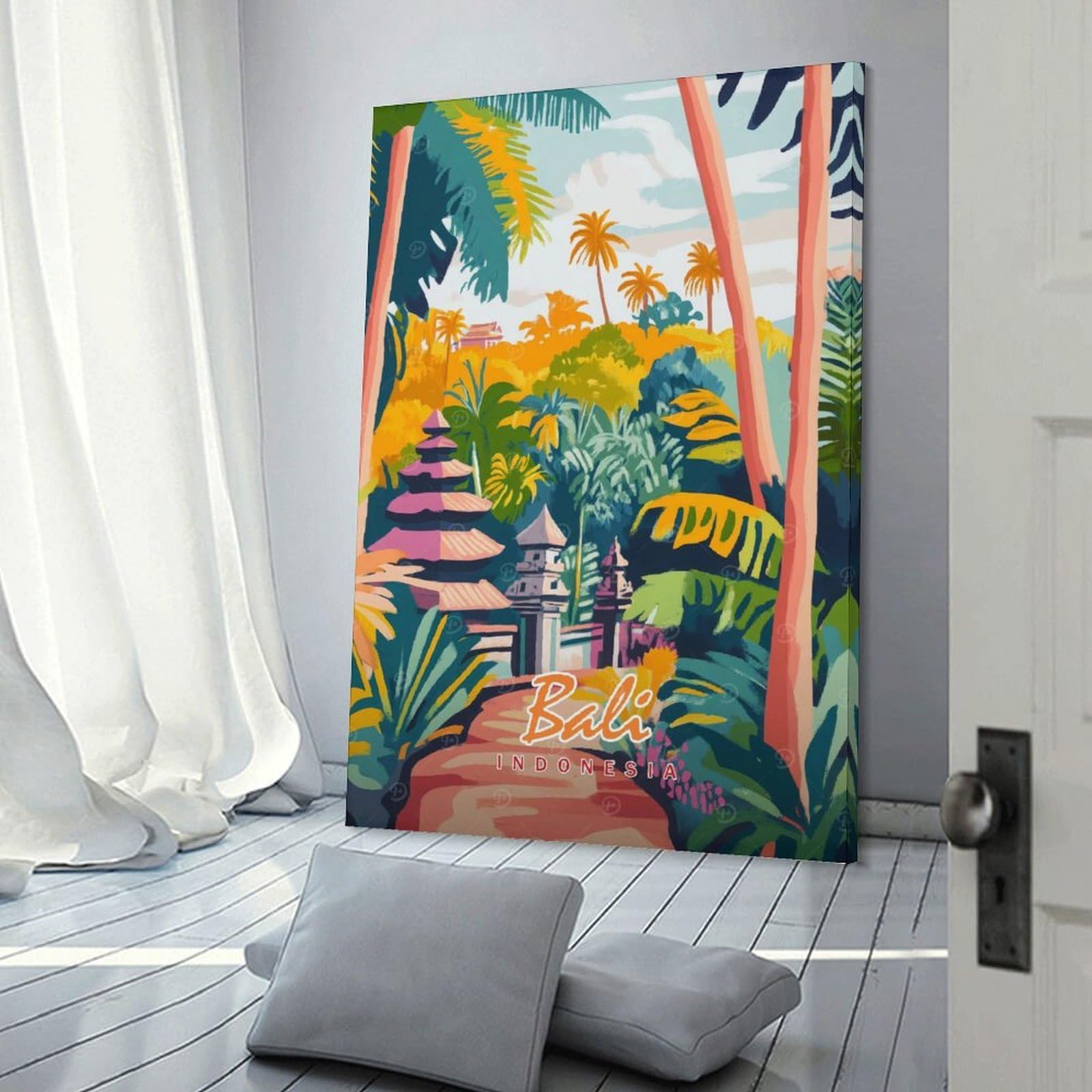 Junmoney Bali Temple Landscape Canvas Wall Picture 24x36inch(60x90cm), for Entryway, Lounge Links Or Small Walls, Decorative Canvas Styling for Entry Areas