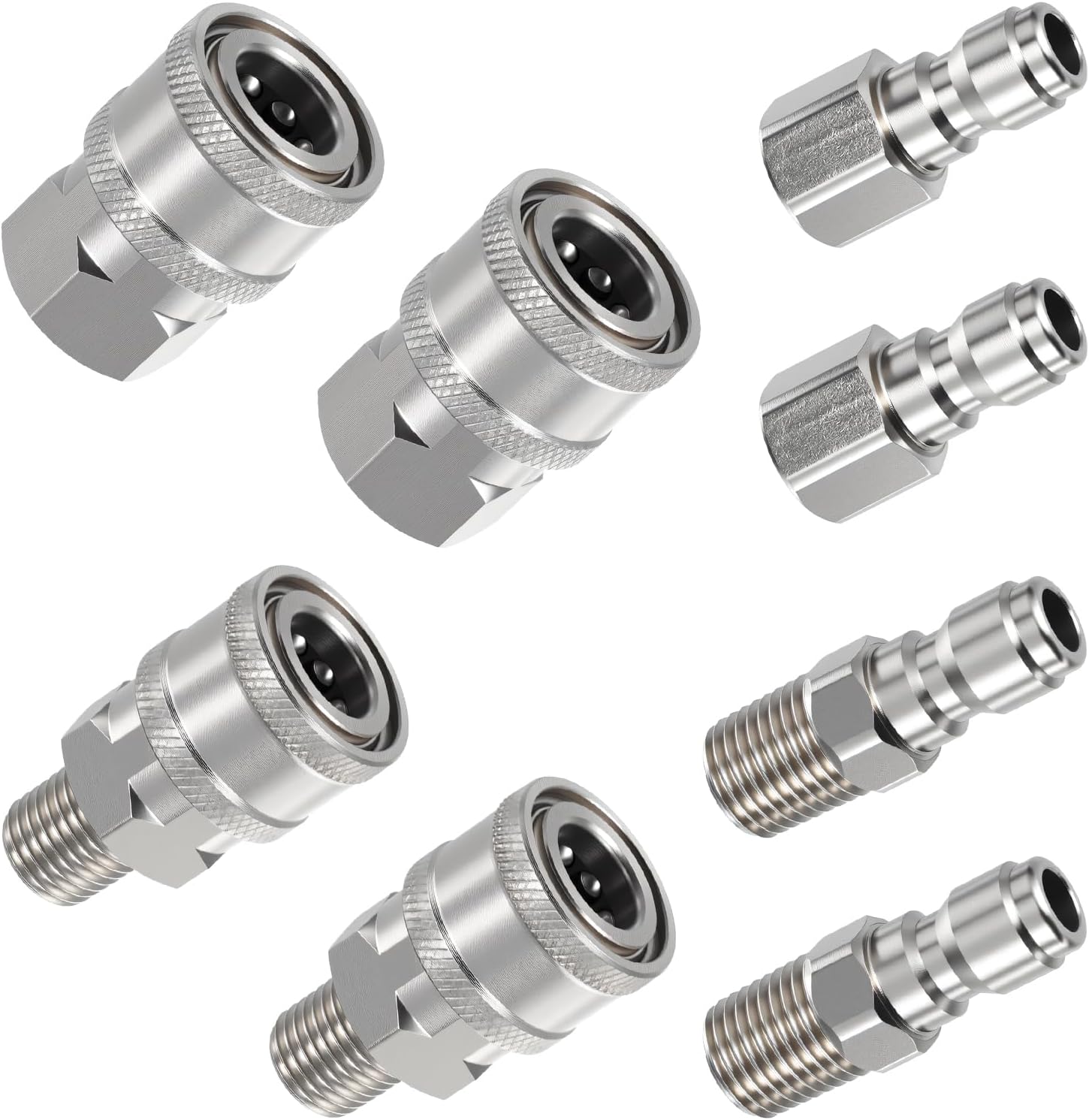 4 Sets NPT 1/4 Inch Pressure Washer Coupler Quick Connect Plug Stainless Steel Male Female 1/4 Quick Connect Fittings Pressure Washer Adapters Set (Internal Thread, External Thread)