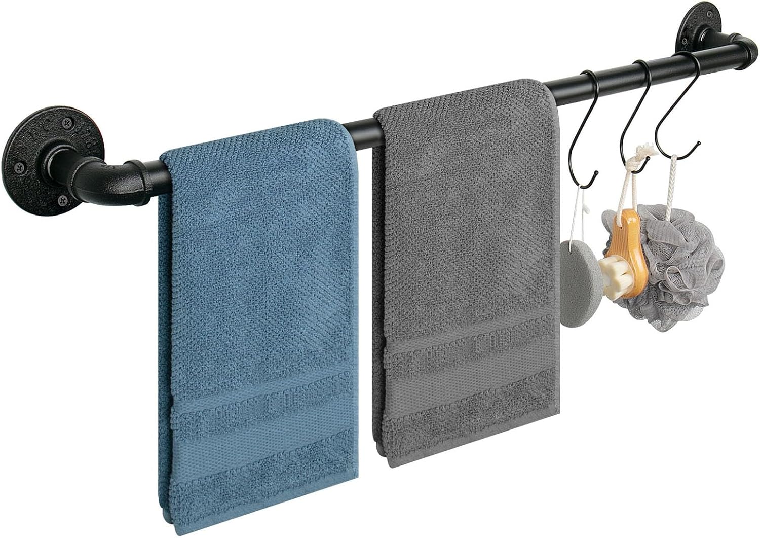 Industrial Pipe Towel Rack Towel Bar, Heavy Duty Wall Mounted Rustic Farmhouse Bath Towel Holder for Bathroom (Black, 32 inch)