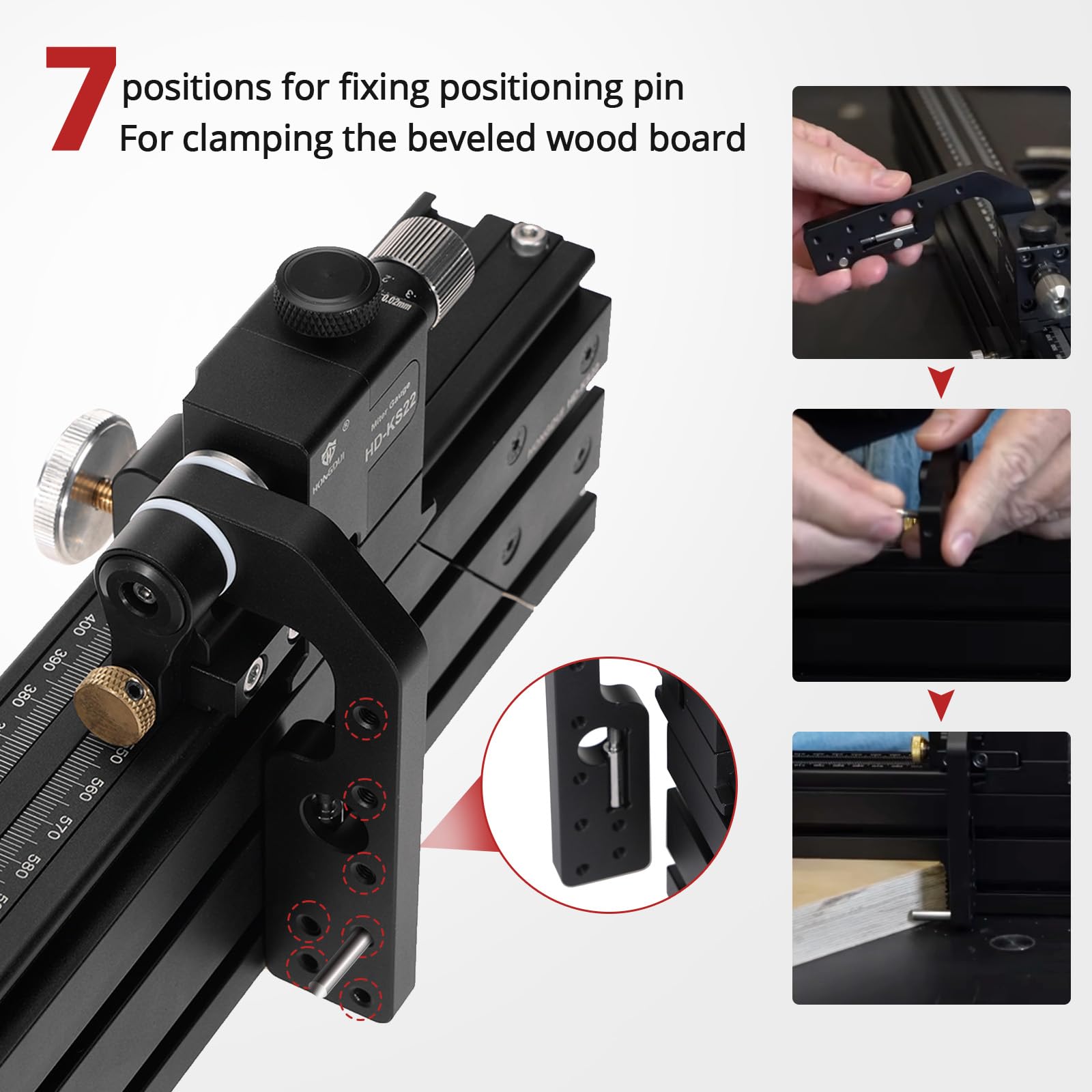 HONGDUI Valla extendida de aluminio de 19 a 36 pulgadas con tope abatible ajustable compatible con HONGDUI MG21 y TB01, para sierra de mesa, carpintería, cinta de lectura dual mm/pulgada, KS22