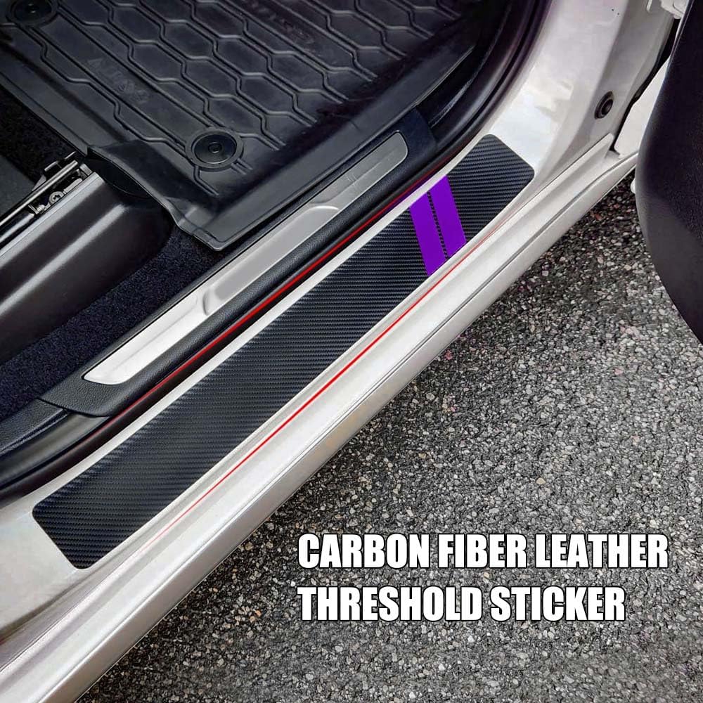 5PCS Car Door Sill Protector, Car Door Edge Guards, Carbon Fiber Auto Door Entry Edge Guard Sill Protection Sticker, Anti-Scratch Threshold Cover Strips for Most Vehicles (Purple, 5PCS)